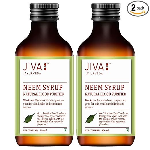 Jiva Ayurveda Neem Syrup | 100% Pure & Natural | Good For Skin Health | Helps to Remove Blood Impurities | - 200ml (Pack of 2)