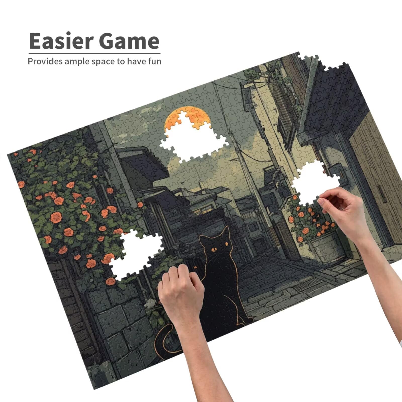 Puzzle kot, 1500 elementów, puzzle uliczne dla dorosłych, z pudełkiem na prezent, duże drewniane puzzle dla dorosłych, gra zręcznościowa dla całej rodziny, prezenty dla kobiet, 87 x 57 cm, 894y