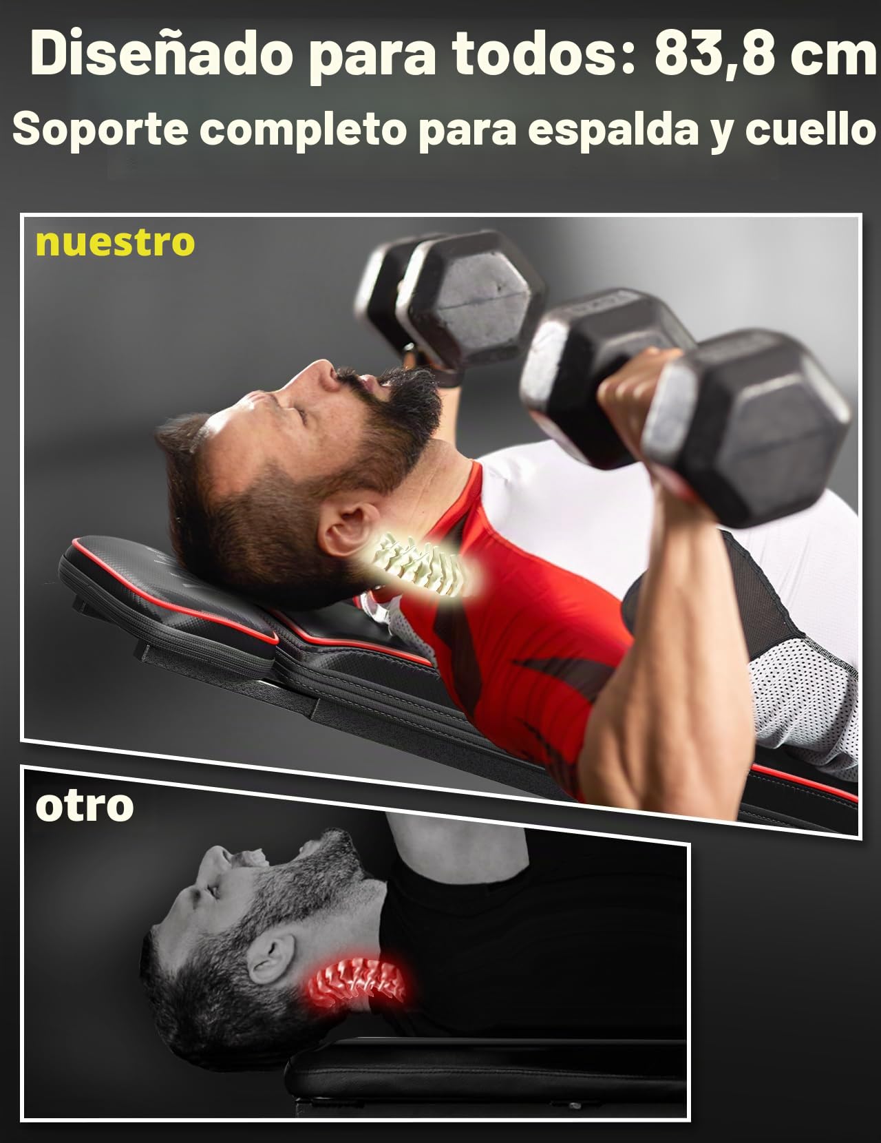 YOLEO Banco de pesas plegable de 300 kg multifunción con respaldo extendido y soporte para la cabeza y la columna vertebral, banco de entrenamiento de fitness y abdominales, banco inclinado con