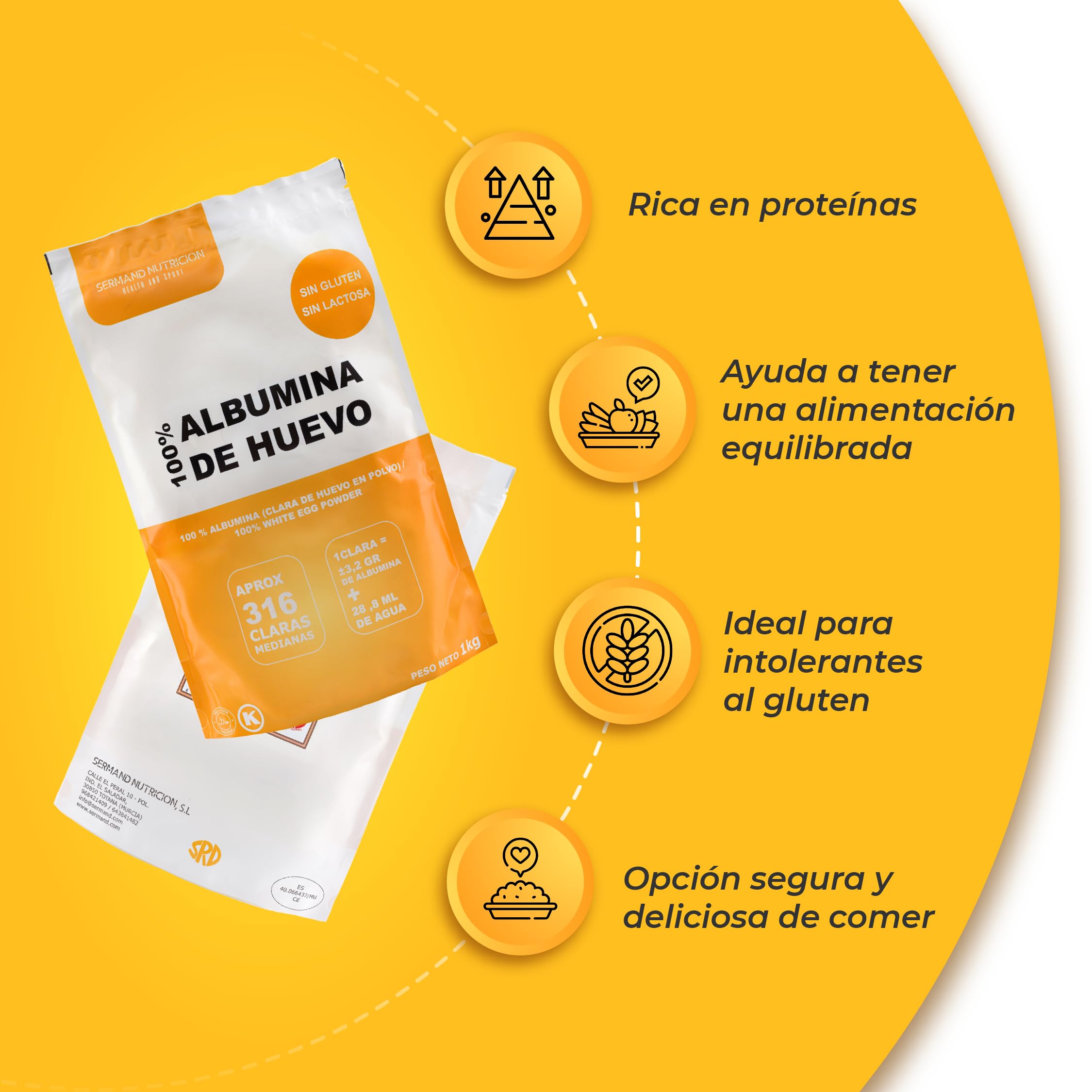 Blanc d'Œuf en Poudre (1 kg) | Blancs d'Œufs en Poudre | Albumine d'Œuf | Sans Additifs | Produits Sans Lactose | Présentation en Sachet Zip