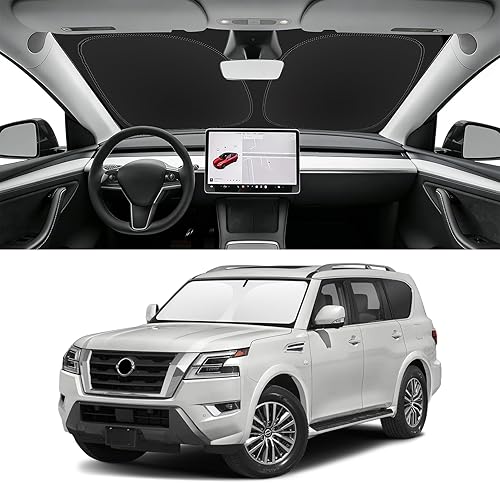 Miniatura 75 de Parasol de parabrisas de ajuste personalizado para Nissan Titan 2017-2024, bloquea los rayos UV y el calor, parasol de ventana delantera, fácil