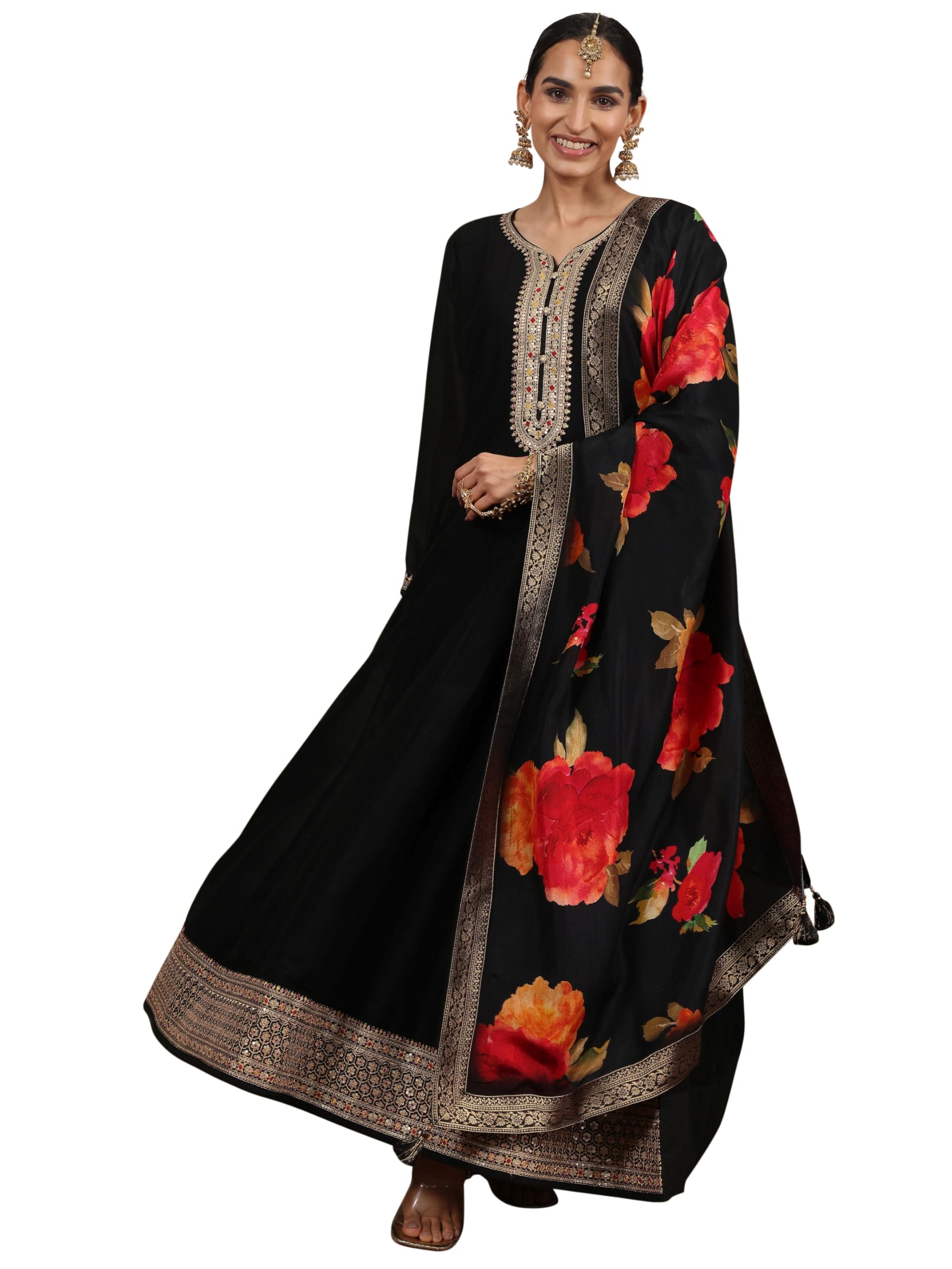 libas Embroidered Silk Blend A-line Gown With and Dupatta-picture-44