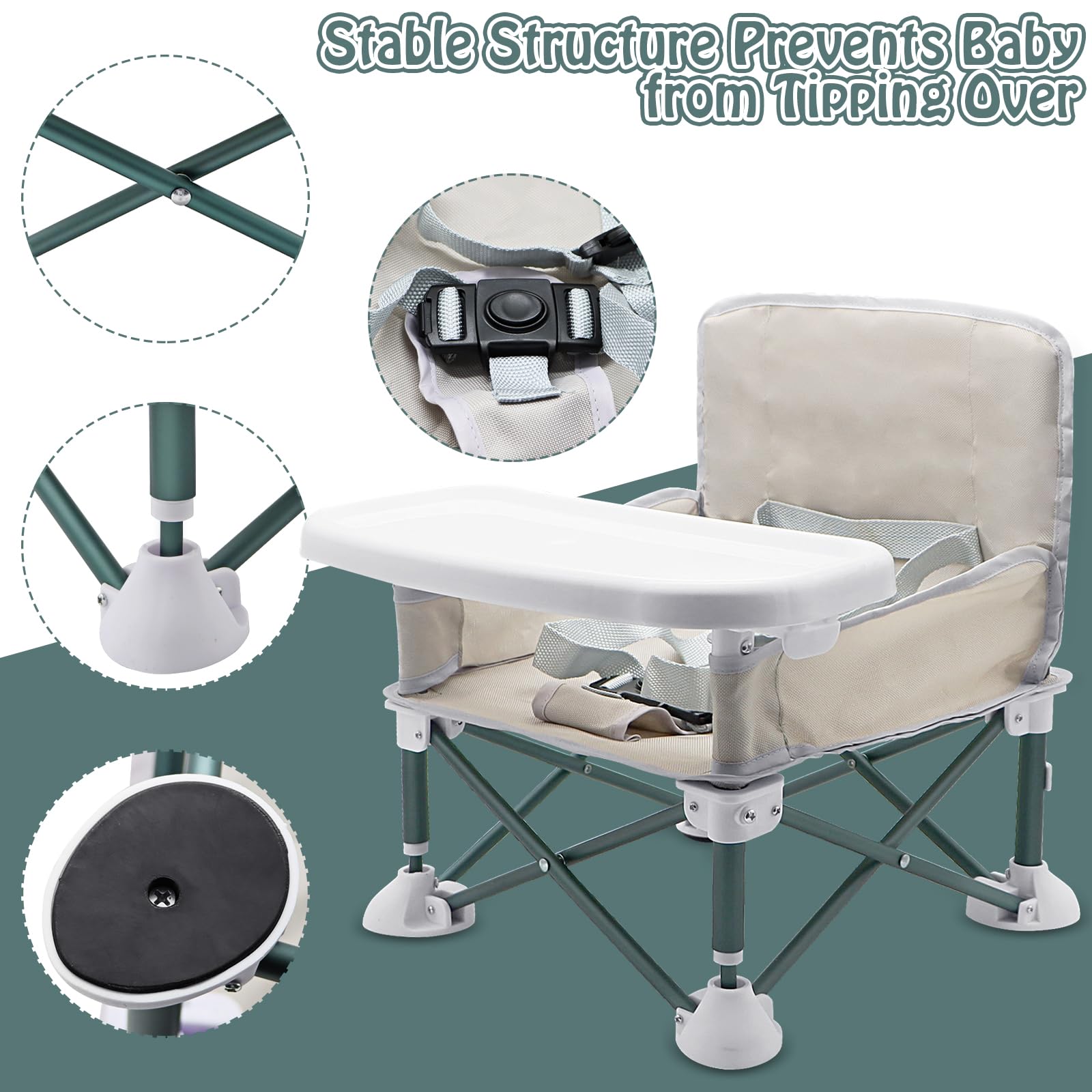 Silla de camping para bebé con bandeja, asiento elevador plegable para niños, silla alta portátil con bolsa de viaje, silla alta de viaje, silla de alimentación de bebé para picnic, camping