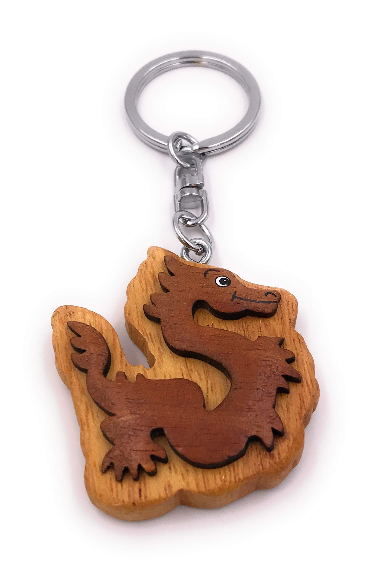 Onwomania Wooden keychain dragon fairy tale mythology fire-breathing pendant charm