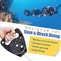 Vista 2 de Carrete de buceo con tapón de pulgar, resistente 46m/150ft White Line SMB Scuba Ratchet Dive Reel con interruptor de tope de mango para cueva