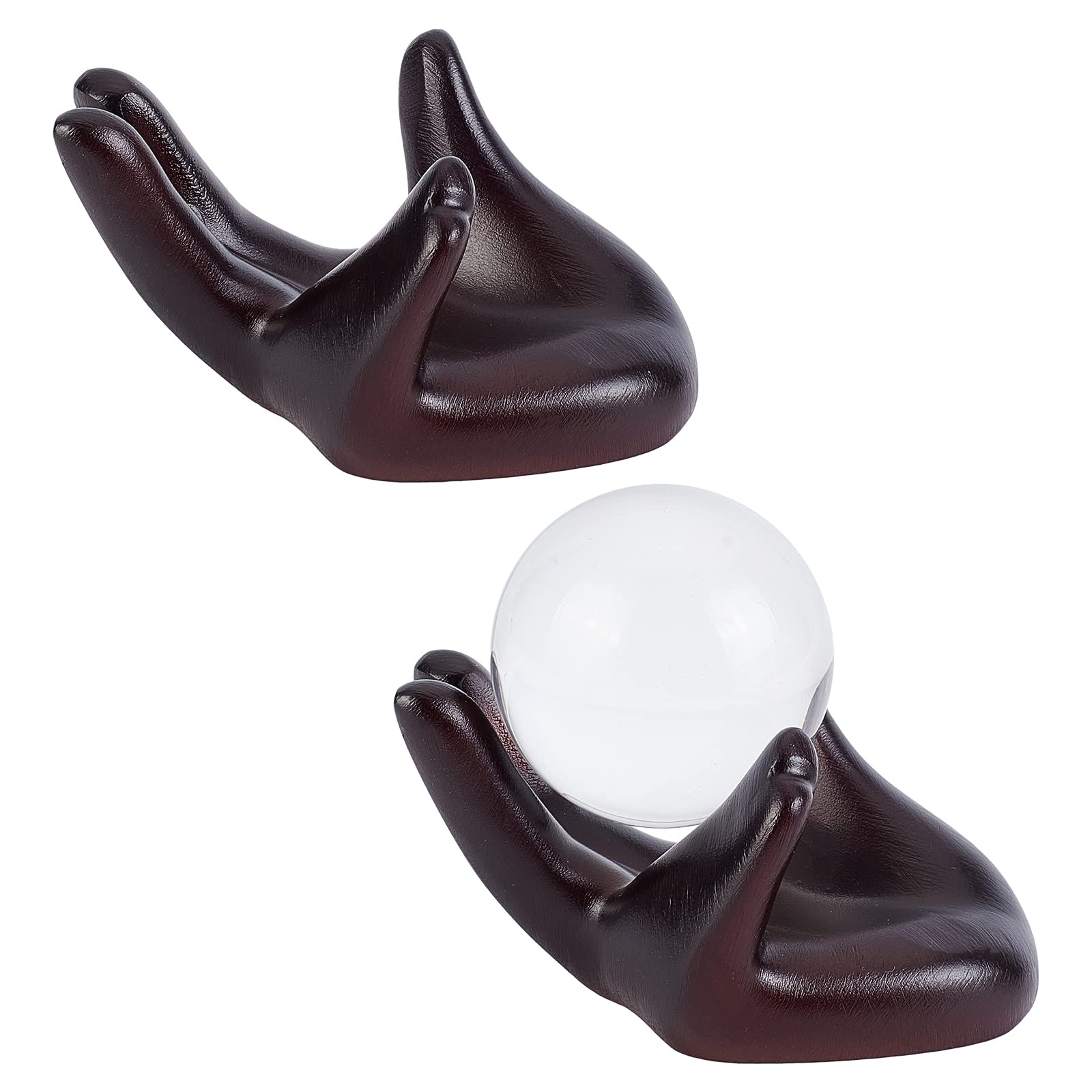 AHANDMAKER 2 Pièces Présentoir Main Pour Boule De Cristal - Socle Résine Brune Pour Sphères Et Objets Décoratifs