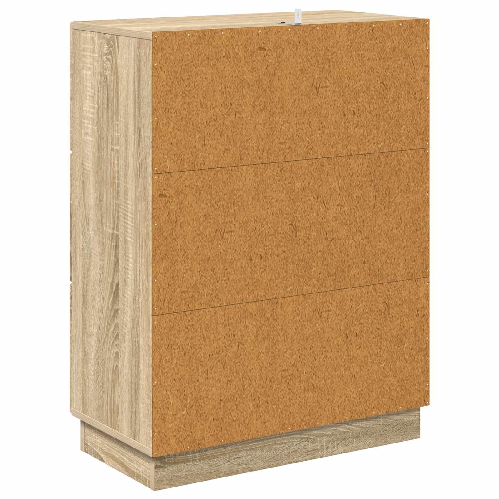 Szafka z szufladami dąb Sonoma materiał drewnopochodny 66 x 34,5 x 87 cm z 3 szufladami zamykanymi na klucz, uniwersalna szafka do przechowywania do biura, gospodarstwa domowego, warsztatu