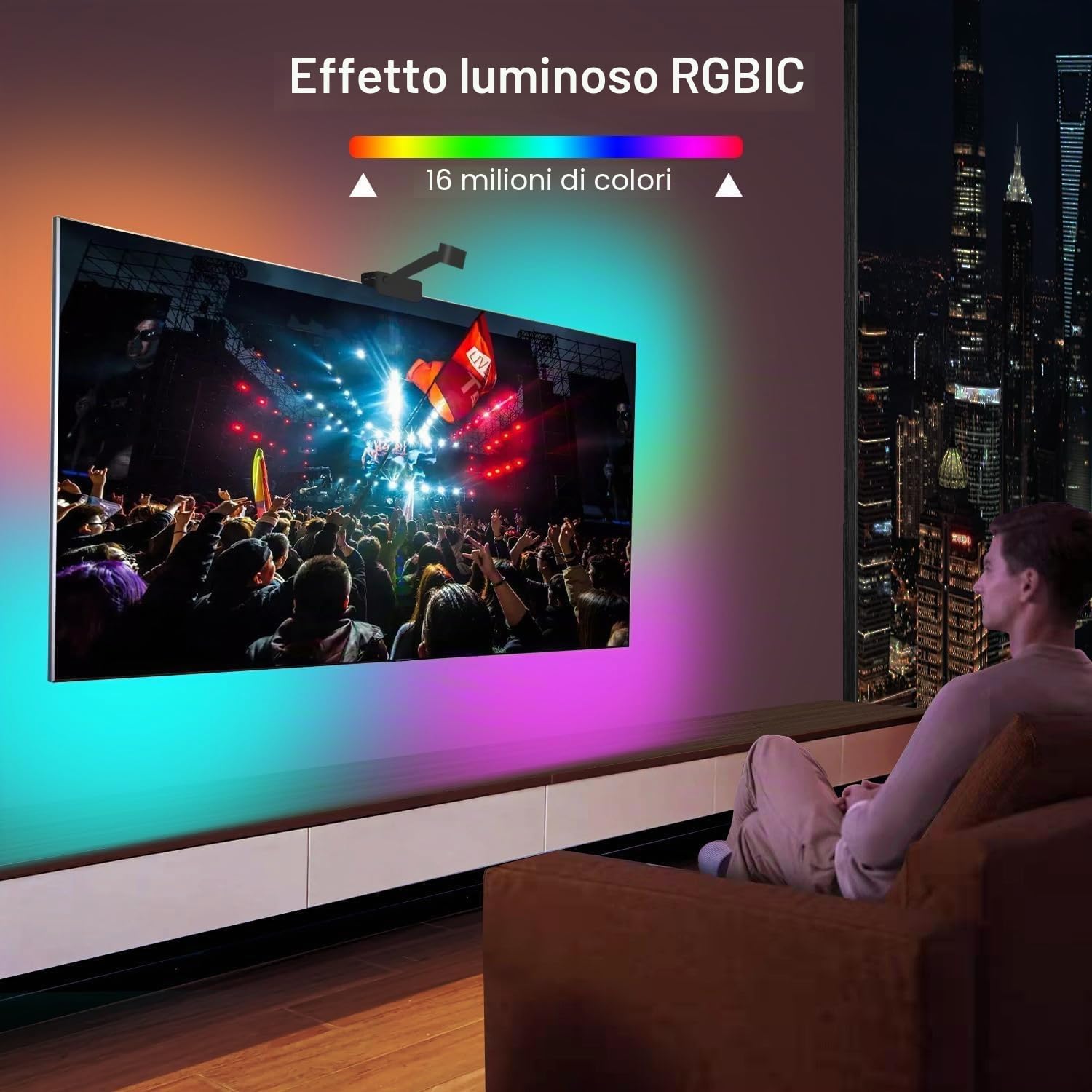 Glowsync HD – Smart LED TV Backlight Strip with Real-Time Screen Sync, LED Strip Lights Sync Color Changing to Game & Music, with App and Remote Control, USB Powered (for 55-65 inch TVs)