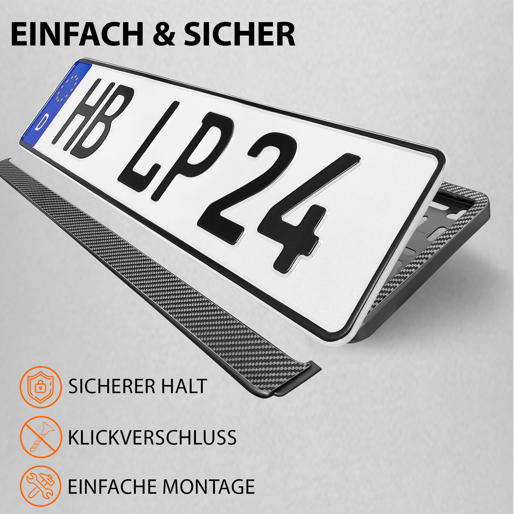 Kennzeichenhalter 520x110mm Nummernschildhalterung Auto universell inkl. 8 Schrauben Kennzeichenhalterung Nummernschildhalter 2 Stück Refreshed 2024 Carbon-Optik