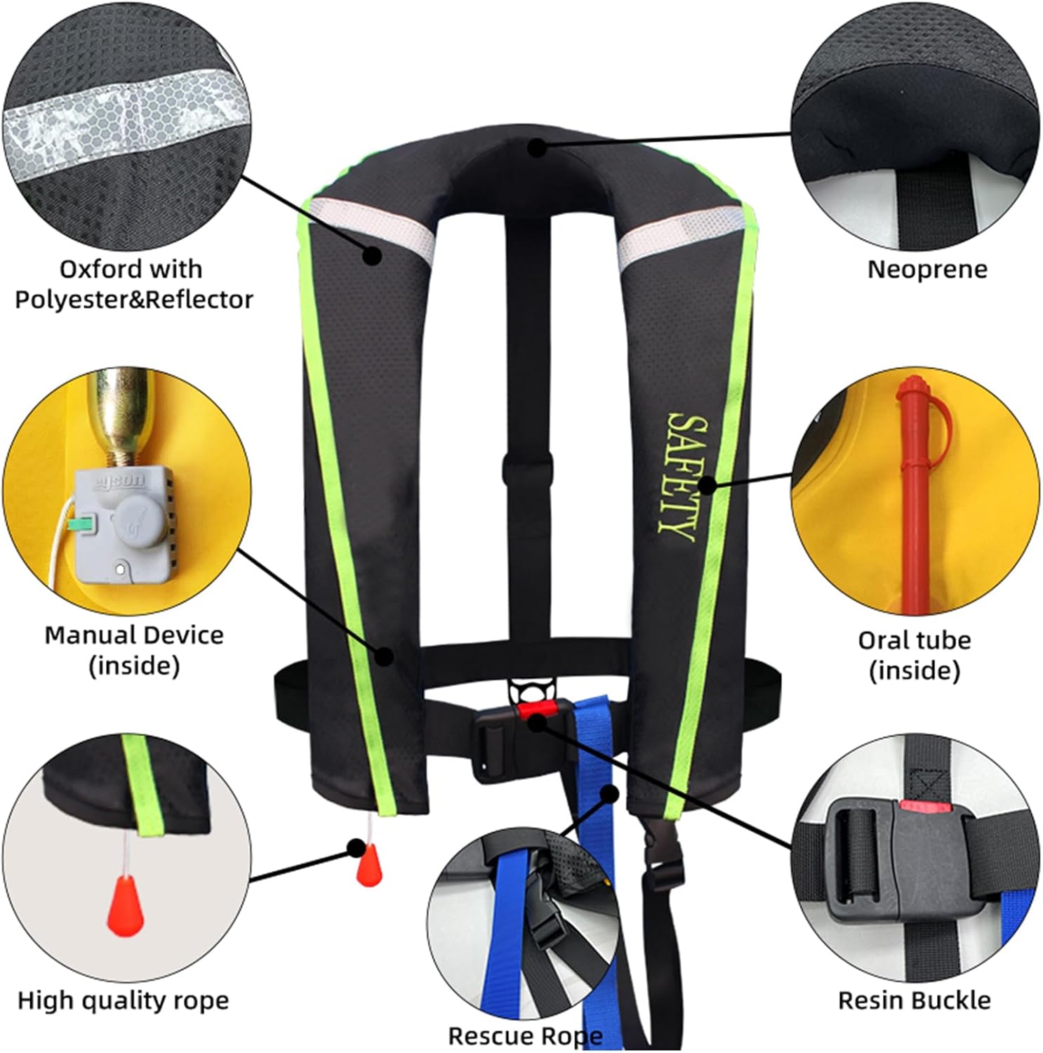 Manual Inflatable Life Jacket|Life Vest for Adults|PFD Low Profile|Supports up to 330 lbs