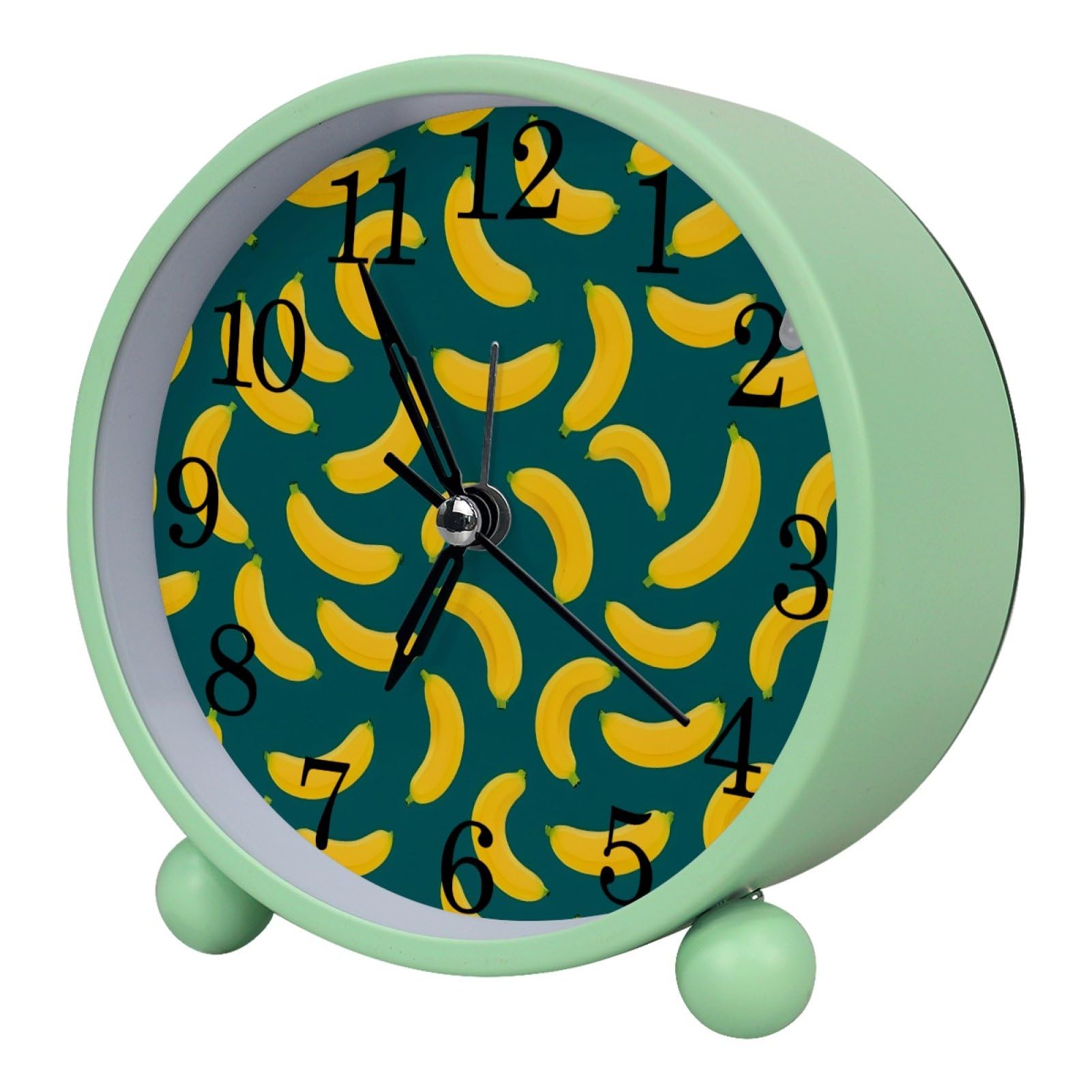 etoenbrc Banana Round Battery Operated Bedside Alarm Clock Non-Ticking Desktop Silent Analog Alarm Clock with Light