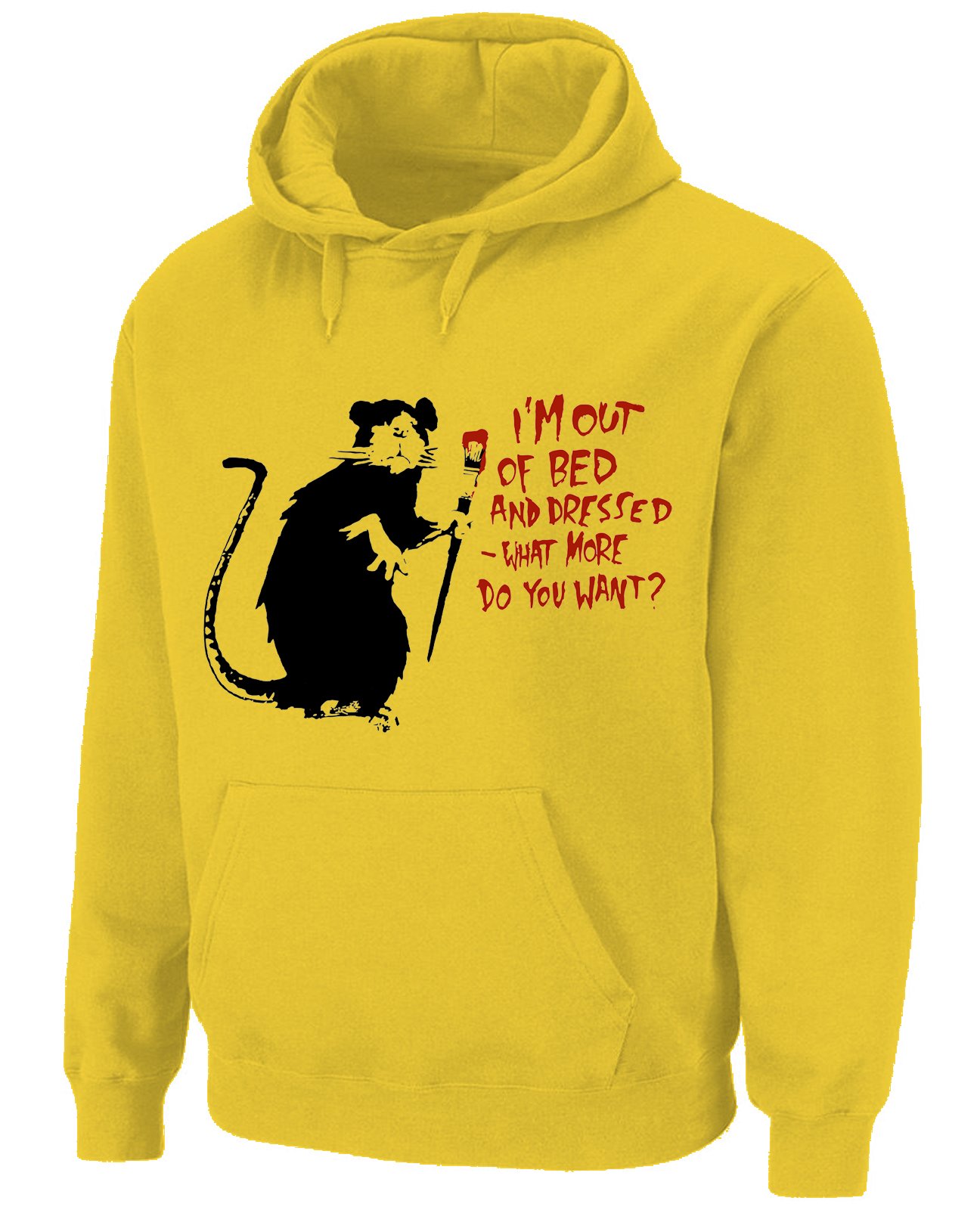 Tribal T-Shirts Mens Banksy I'm Out of Bed and Dressed Rat Hoody (Small, Yellow)