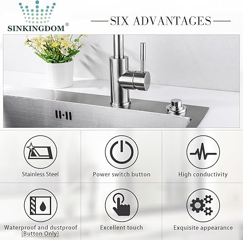 Miniatura 6 de Kit de interruptor de aire SinkTop con botón largo cromado (latón completo) para eliminación de basura, salida única