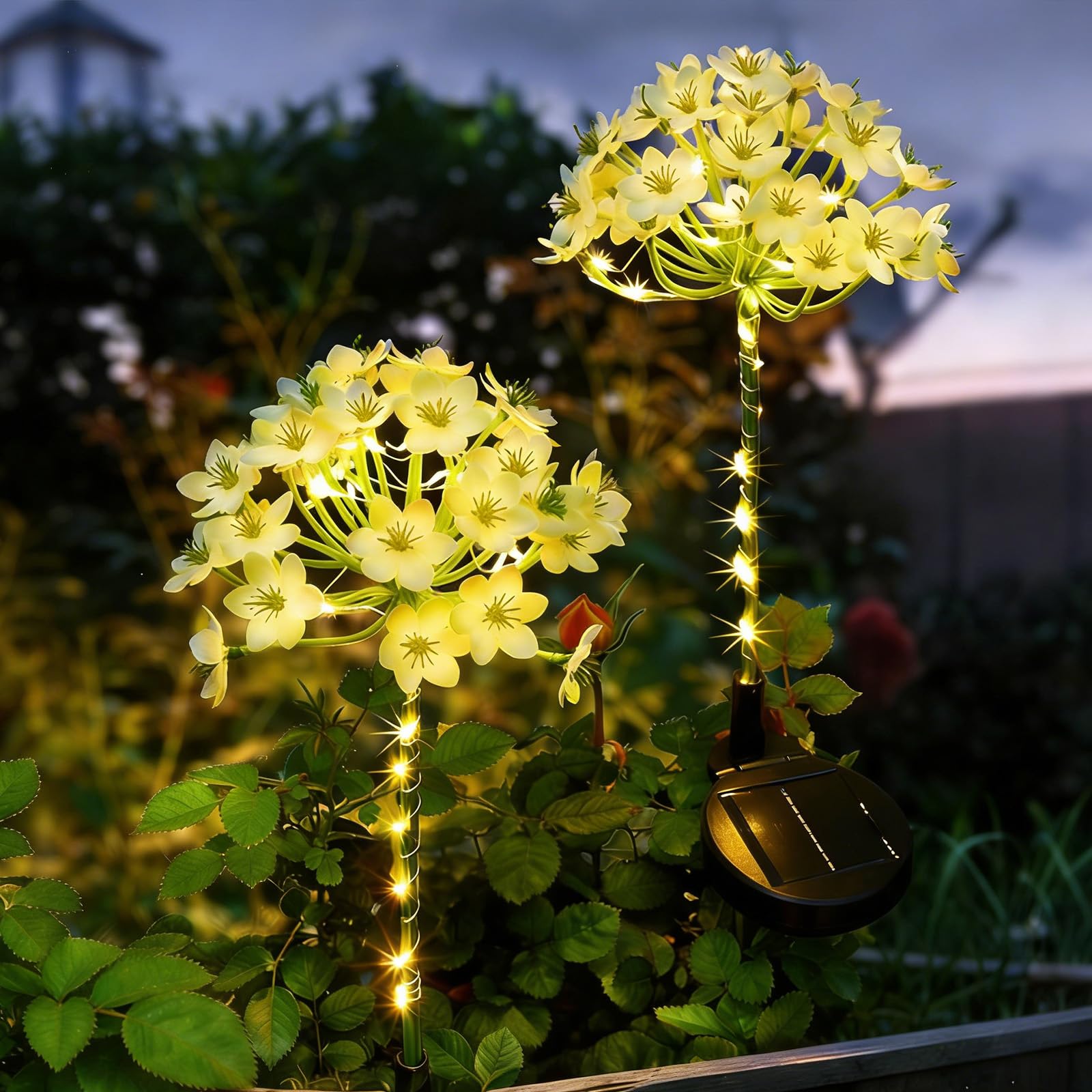 AVEKI Solar Garden Lights Outdoor, 2 Pack Solar Power Agapanthus Stake Lights with 8 Lighting Mode, Outside Waterproof Artificial Flowers Lamp for Yard Patio Lawn Pathway Walkway Decor (Yellow)