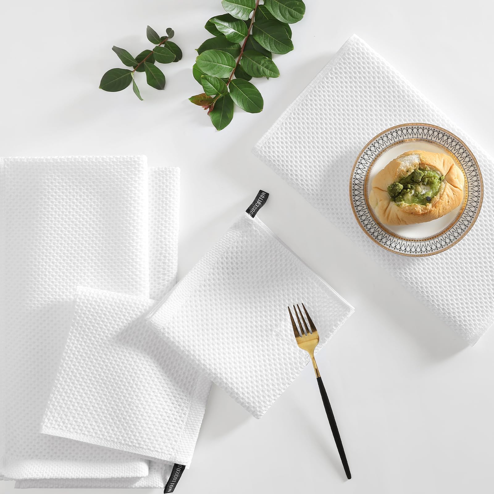 Homaxy Set di 8 strofinacci da cucina e strofinacci, 100% cotone, colore: bianco