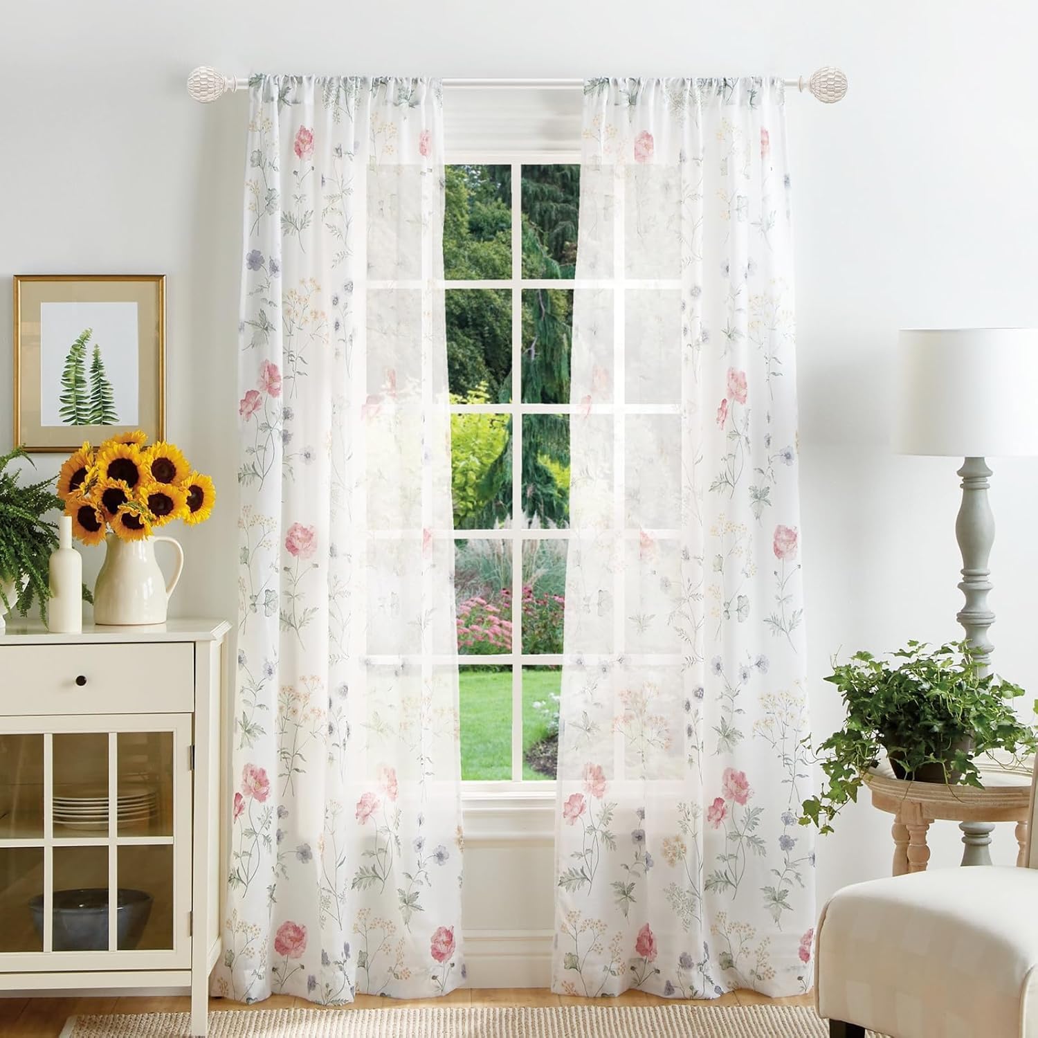 2 Pack Vintage White Boho Curtain Rod for Windows 18 to 64 inch, 1-inch Heavy-Duty Adjustable Curtain Rod with Decorative Pinecone finials for Farmhouse Living room, Bedroom, Dining room