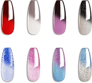 Gel Nail Polish Set -Color Changing Gel Nail Polish Set Red Grey Black Purple Blue Pink Red Lavender Blue Color Changing Gel Polish Soak Off UV LED Thermal Temperature Art (8PCS002)