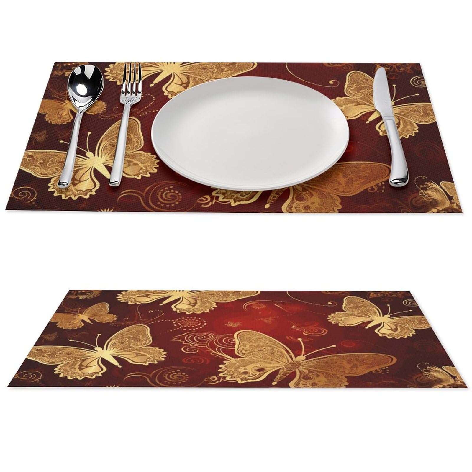 Set de table lavable pour repas de famille au design papillon doré
