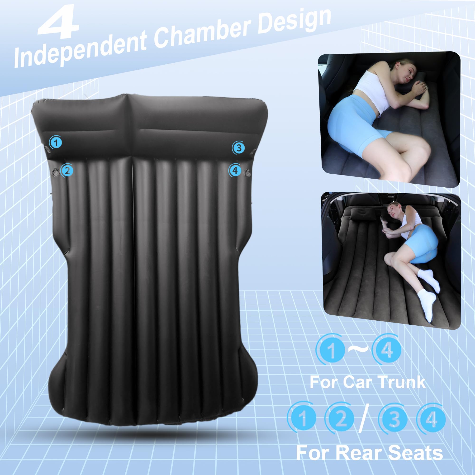 Car Air Mattress, Inflatable Bed Compatible with Tesla Model Y Mattress for SUV Truck RV Van Backseat Trunk, 6.4 ft Portable & Foldable Car AirBed Sleeping Pad for Tent Travel Camping Essentials Black