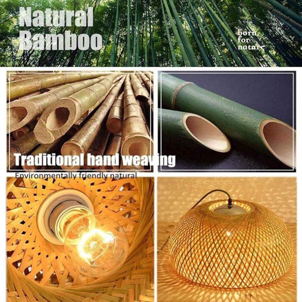 Pendelleuchte Landhausstil Hängeleuchten Vintage Rattan Gewebte E27 Kronleuchter Bambus Lampenschirm Höhenverstellbare Hängelampe Restaurant Schlafzimmer Wohnzimmer Café Deckenleuchte,38cm