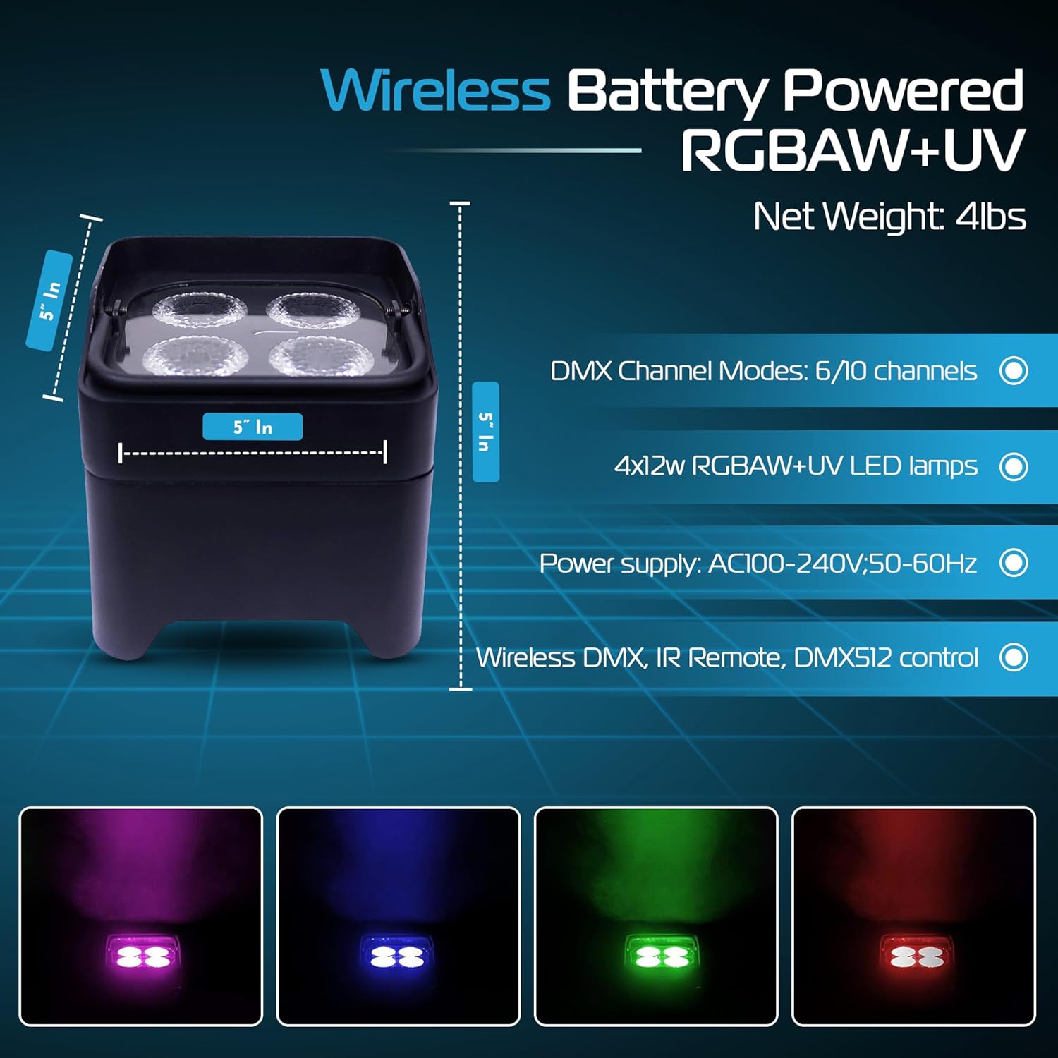 ColorKey MobilePar Mini Hex 4 Wireless Battery Powered RGBAW+UV Uplight DJ Light (CKW-6020B)