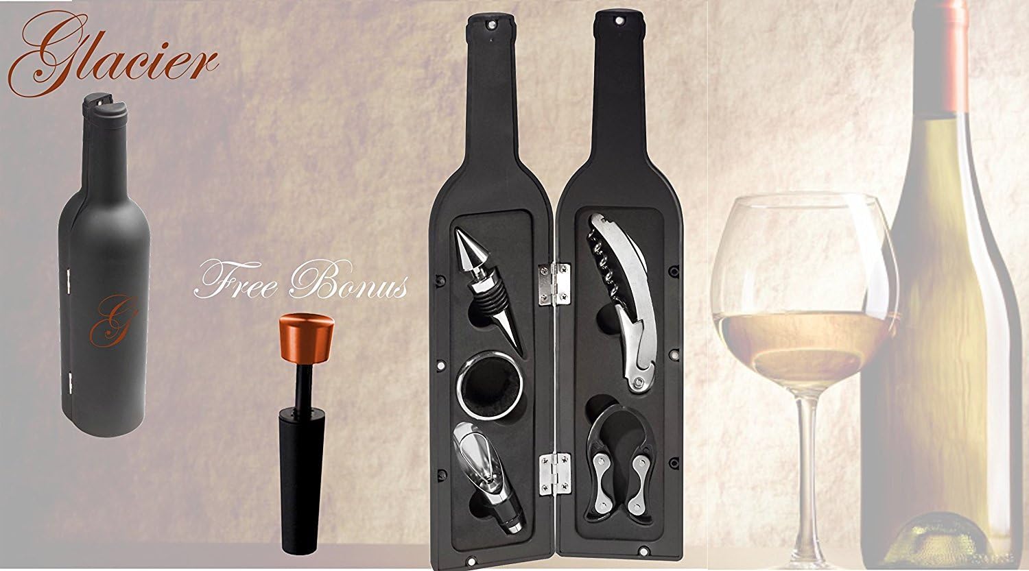Premium Wine Tool Gift Set Bottle Shaped Storage Case with