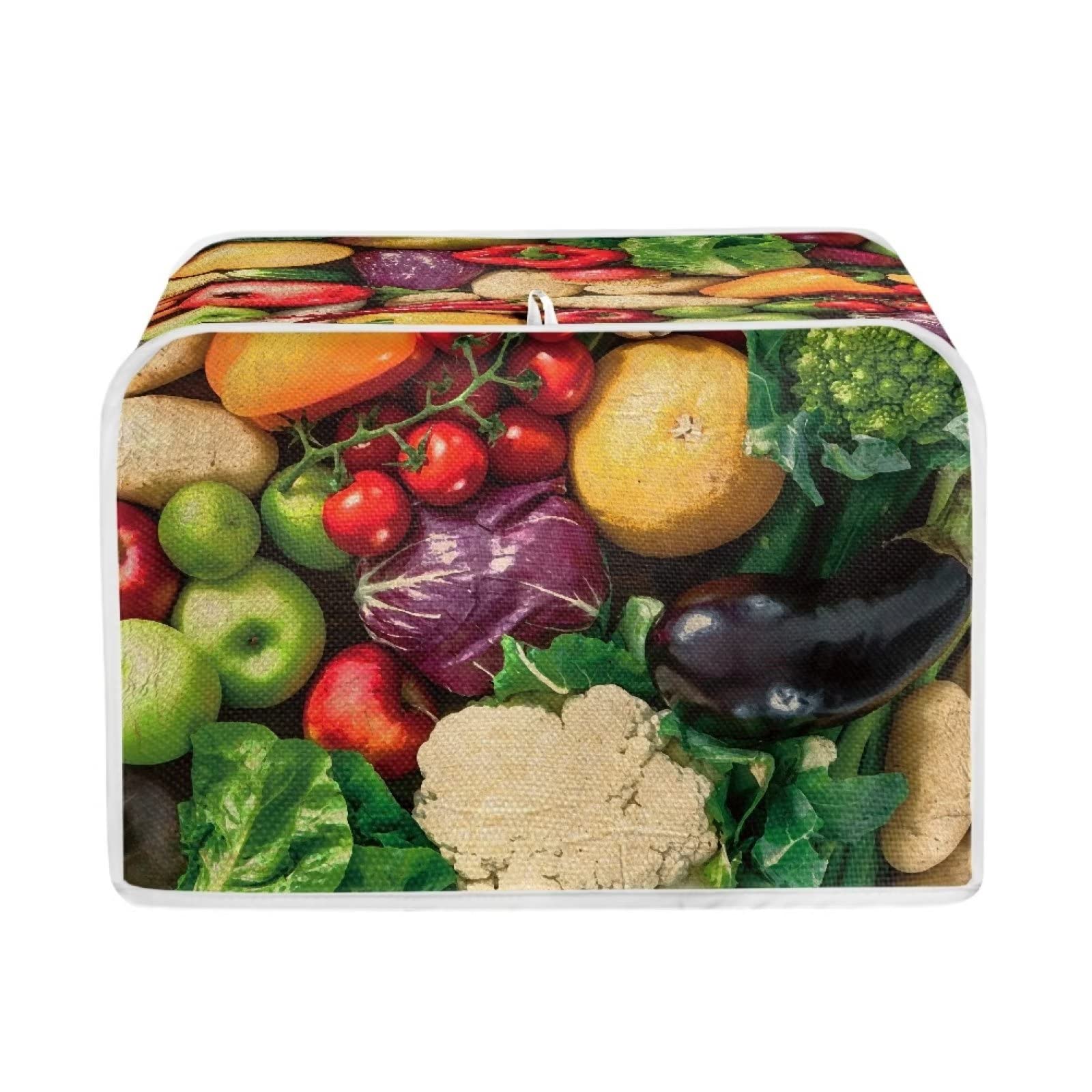 Talayituse Vegetables Print 2 Slice Toaster Covers Dust Protection Bread Maker Covers Toaster Oven Cloth Cover Kitchen Accessories Washable Appliance Cover
