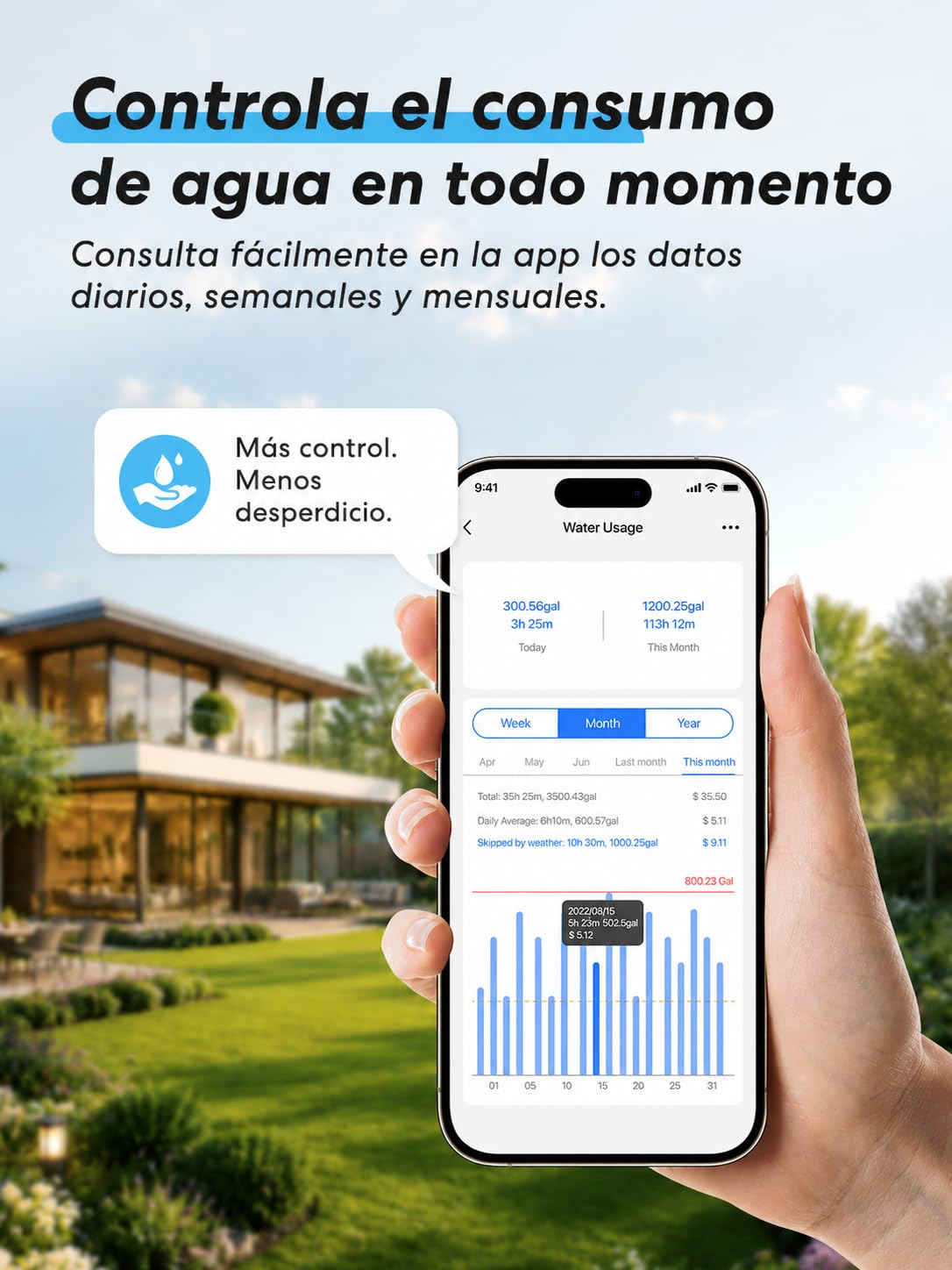 meross Programador Riego WiFi con Smart Hub, Temporizador de Riego Automático para Jardín, App y Control por Voz, Pausa por Lluvia, Consumo de Agua, Latón, IP65, Alexa, Google y Apple HomeKit, Gris