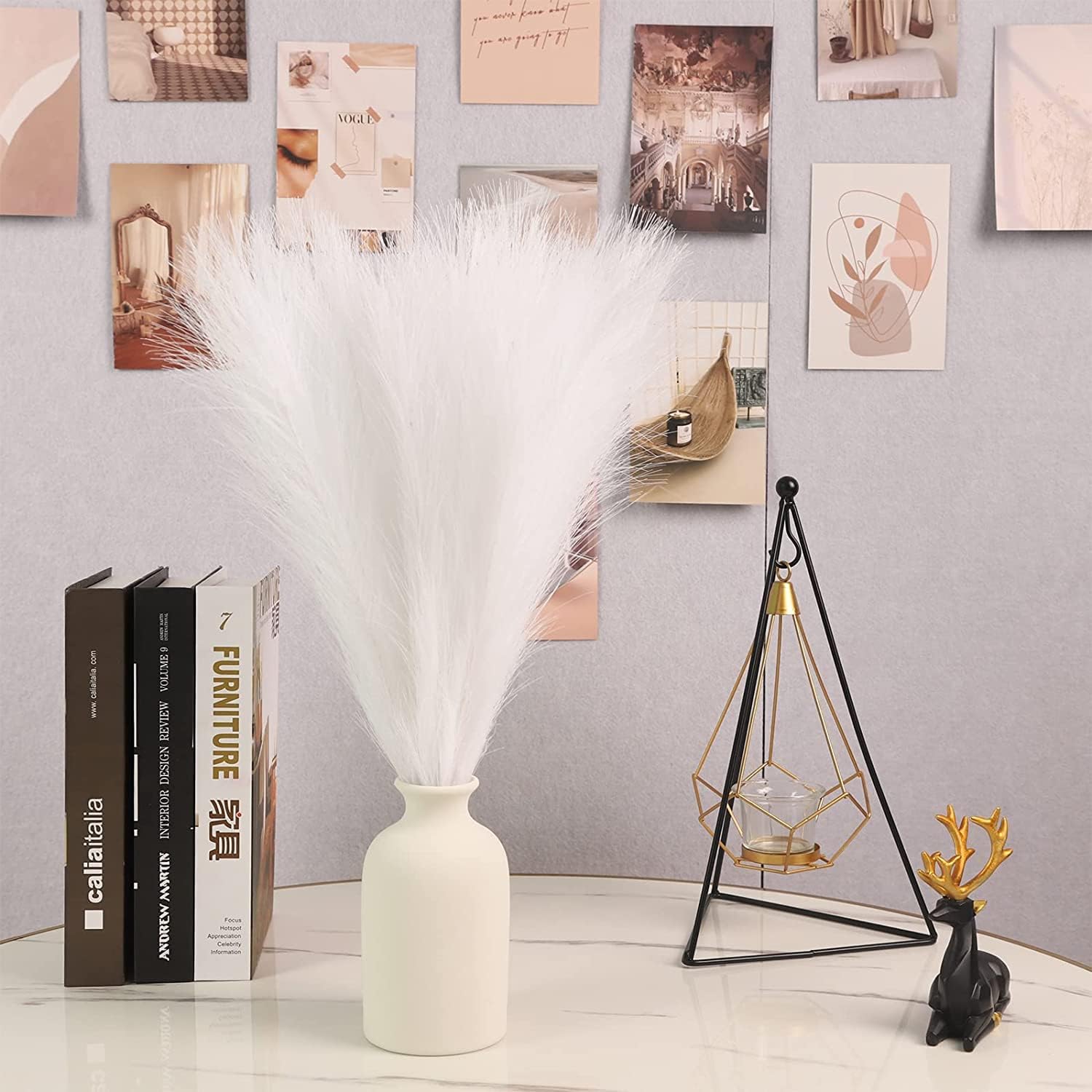 4PCS Faux Pampas Grass Large 43"/3.6 FT - White Tall Artificial Pompous Grass Large Fake Pompas Branches Plants Floor Vase Filler for Flower Arrangement Home Kitchen Boho Decor