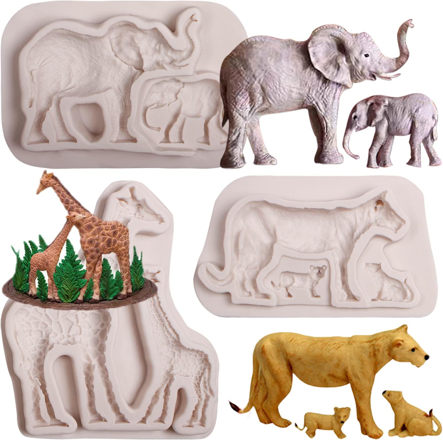 Elephant Silicone Chocolate Mold, Giraffe Lion Safari Animal Fondant Molds for Cake Decoration Cupcake Topper Candy Sugar Craft Gum Paste Candle Soap Clay