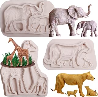 Elephant Silicone Chocolate Mold, Giraffe Lion Safari Animal Fondant Molds for Cake Decoration Cupcake Topper Candy Sugar Craft Gum Paste Candle Soap Clay