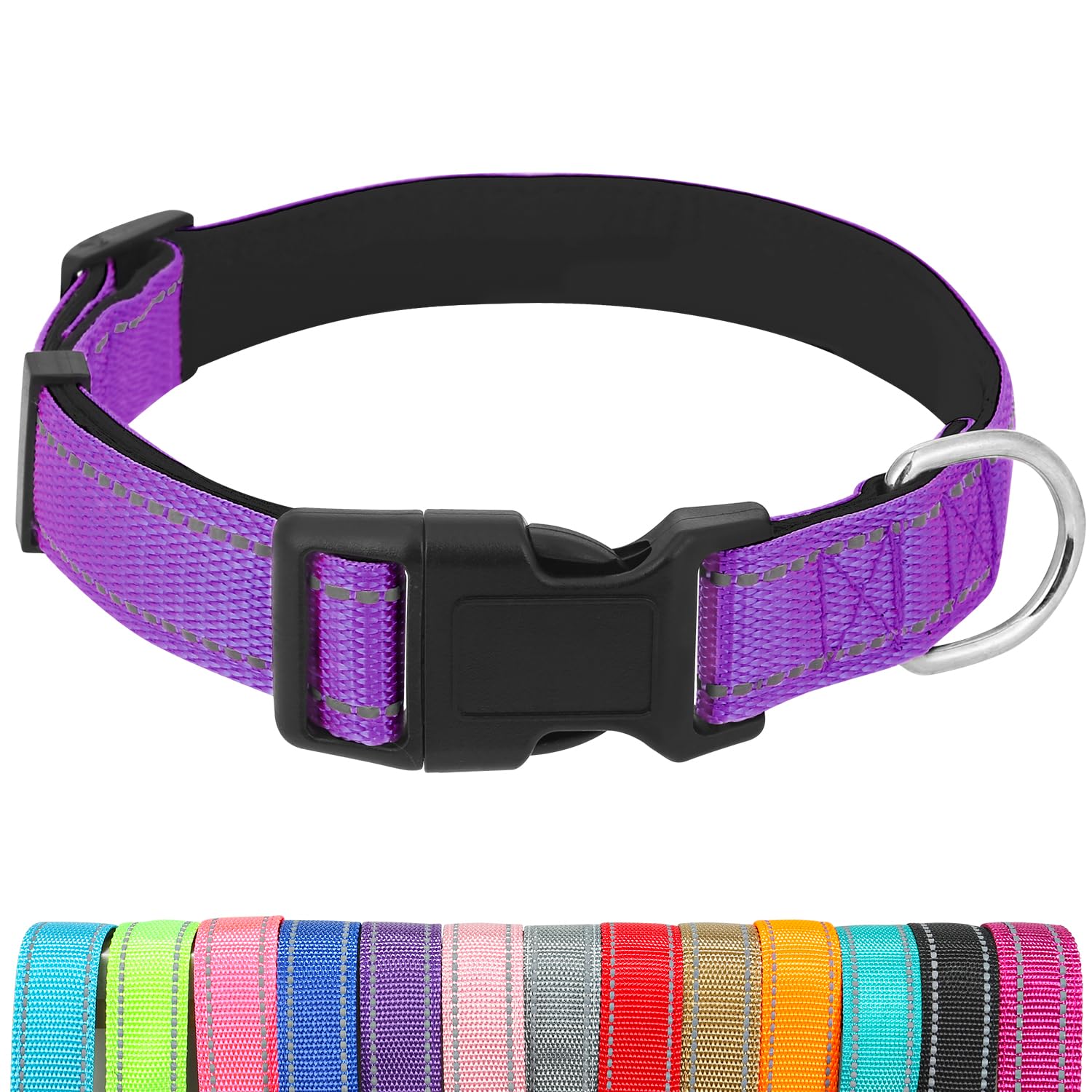 Dog Collars Adjustable for Medium Dogs,Heavy Duty Waterproof Dog Collar with Quick Release Buckle,Girl Boy Female Male Reflective Nylon Dog Collar