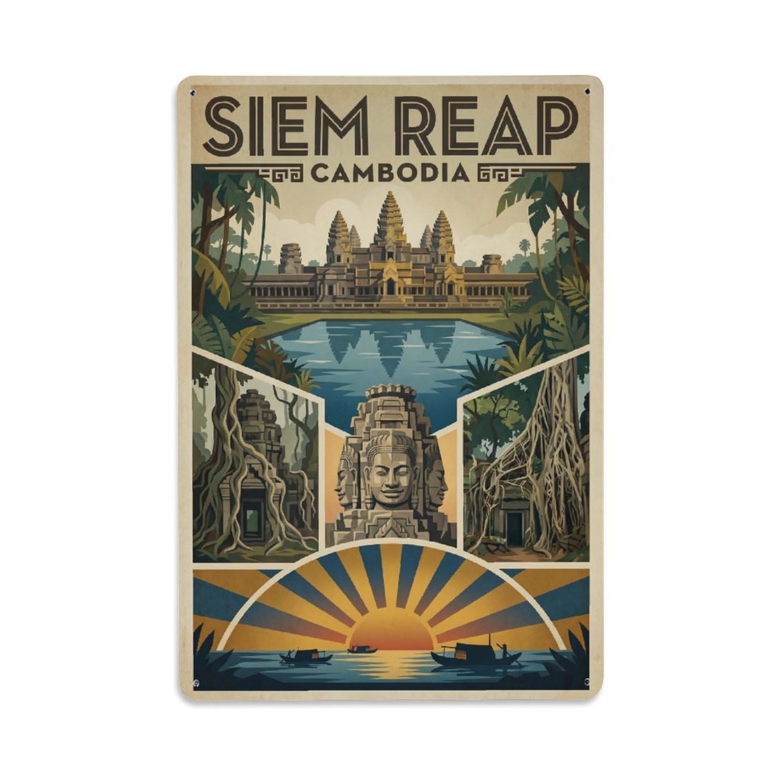 Metal Tin Sign Travel Retro Cambodia Siem Reap