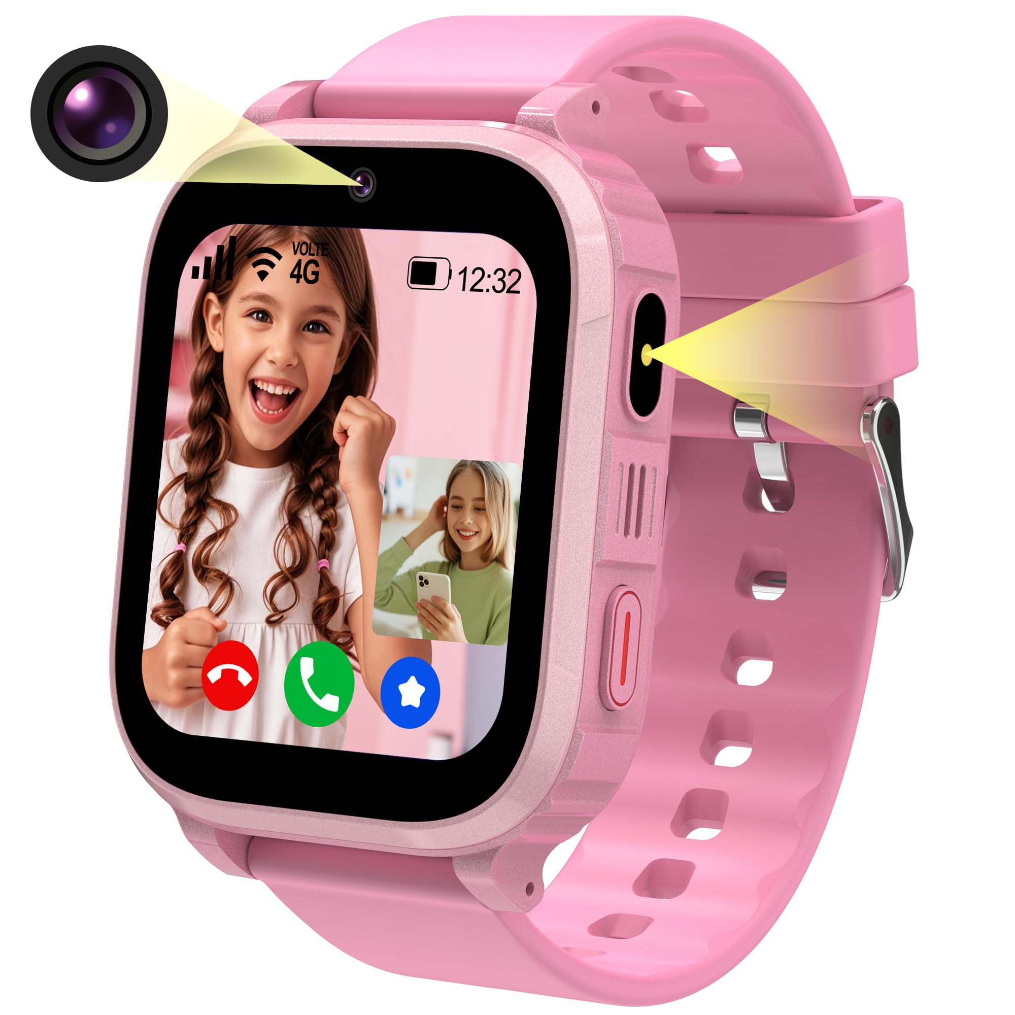 Reloj Inteligente Niño 4G, Reloj GPS Niños Localizador y Llamadas, Smartwatch Niños con Tarjeta SIM Videollamada SOS Chat SMS Juego Cámara Despertador IP68 Modo Clase, Regalo Niña Niño