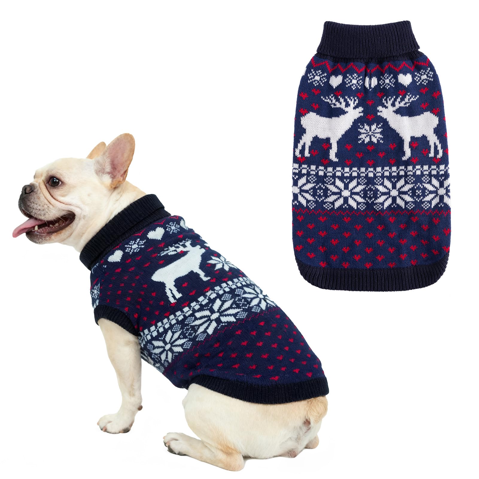 SCENEREAL Hundepullover für mittelgroße Hunde, Mädchen, Jungen, Rollkragenpullover, Winter-Hundekleidung, Weihnachts-Hundeoutfits, Haustier-Sweatshirt, Bekleidung, Strickwaren, Frenchie, Beagle,
