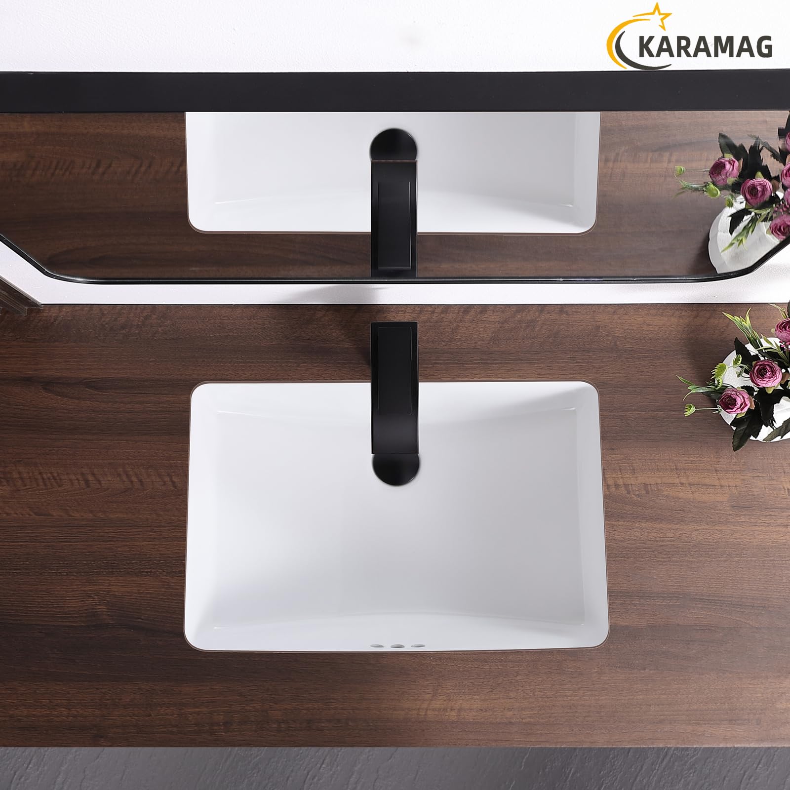 Fregadero de baño rectangular de 24 pulgadas, de cerámica blanca, con desbordamiento (23.8 x 16.3 pulgadas)