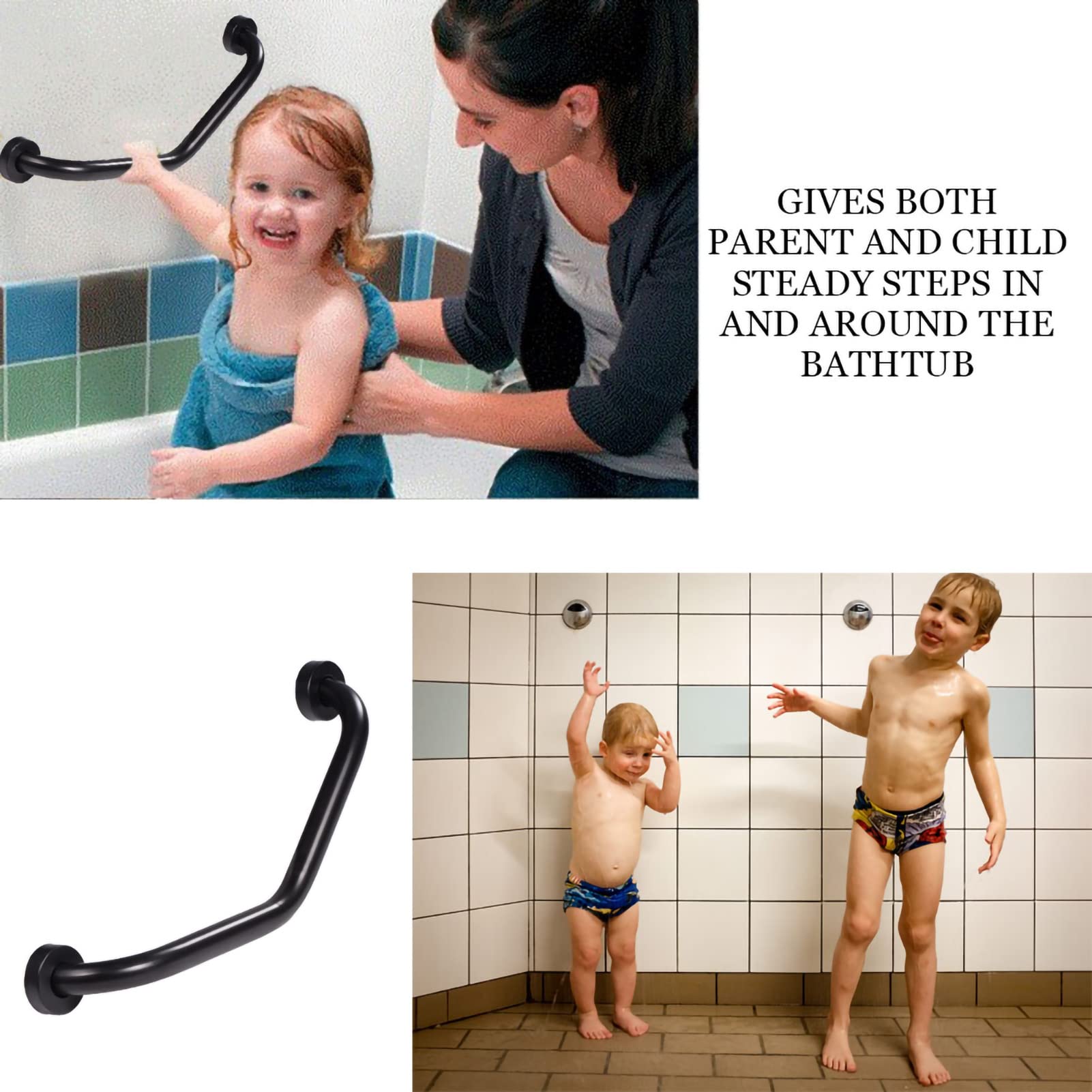 Leapiture Stainless Steel Secure Handrail Mobility Grab Bar Curved Shower Tub Safety Grab Bar Towel Rack Wall Mounted Bathroom Handrail for Bathroom