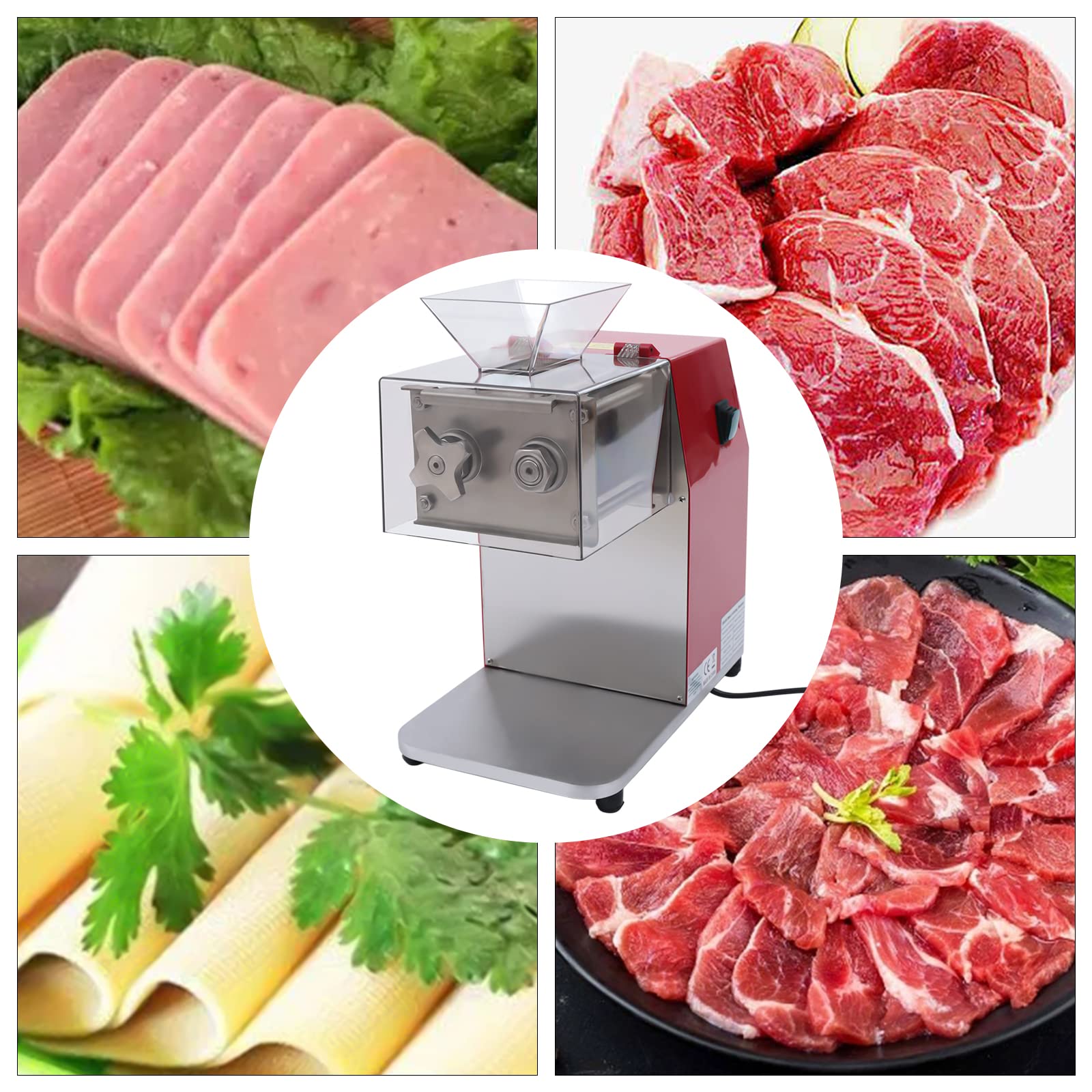 Commercial Electric Meat Cutter, 1100W 1.5HP Vertical Boneless Meat Slicer with 0.138'' Blade, Stainless Steel Pork Cutting Machine for Lamb Beef, 6.1'' x 4.53'' 2.36'' Inlet, Non-adjustable Thickness
