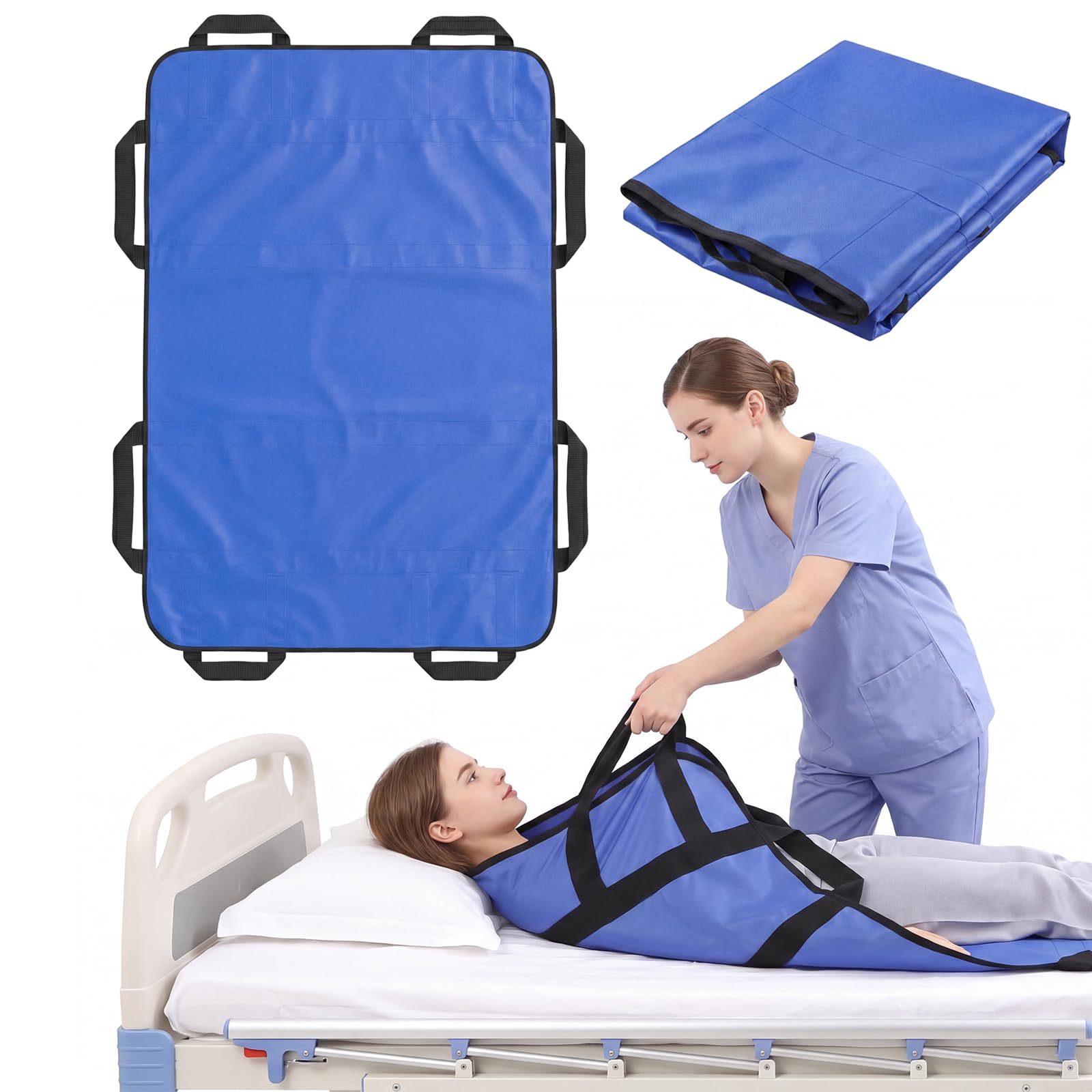 Golgner Gleittuch für Bett Transfer, 120 x 100 cm Gleittuch für Bettlägerige mit 8 Griffe, Transferboard für Patientenlifter, Waschbares Patiententransferbrett, für Senioren Bettlägerige Patienten