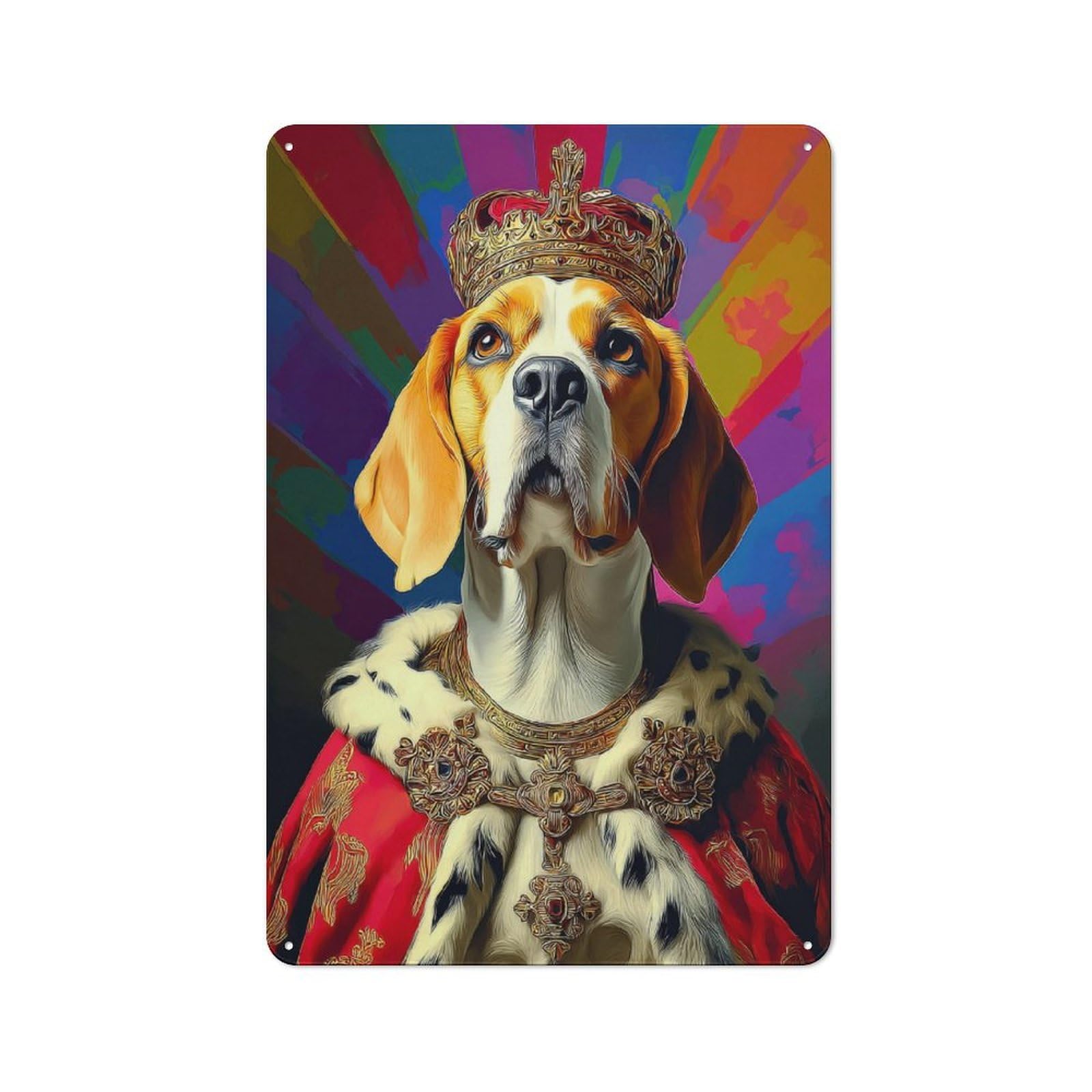 Junmoney Royal Beagle Majesty Portrait -4 Rustic Tin Wall Plaque 30X20cm For Café Or Restaurant, For Kitchen, Dining Room And Home Bar Wall Decor
