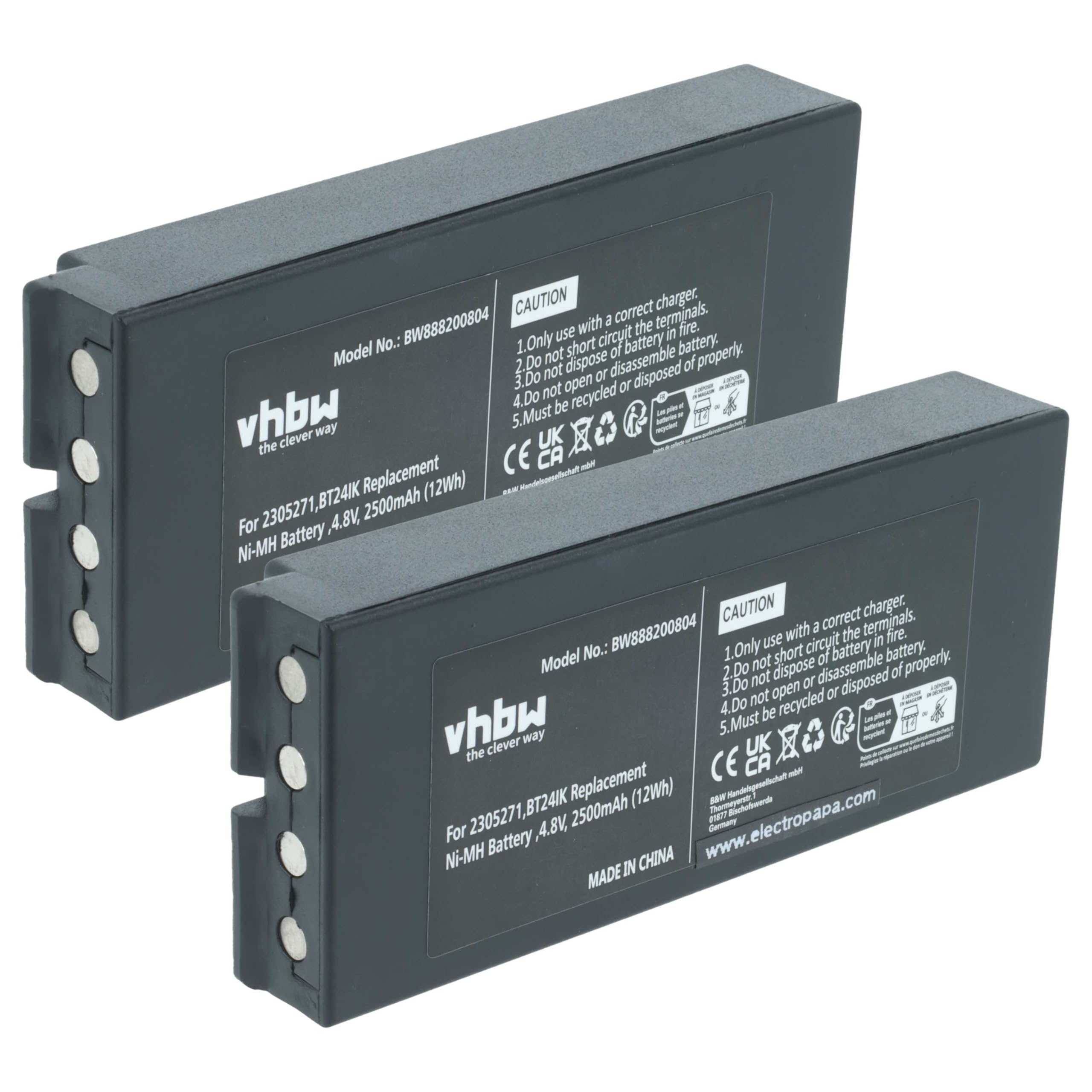vhbw 2X batería reemplaza Ikusi BT24IK, BT20K, 2305271 para Mando a Distancia Industrial (2500 mAh, 4,8 V, NiMH) - Negro