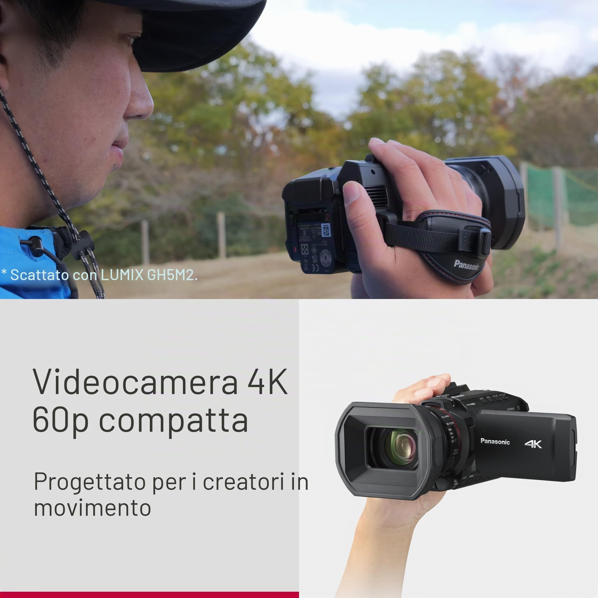 Panasonic HC-X1200E Videocamera Palmare 4K 60p con Obiettivo Grandangolare da 25 mm, Zoom Ottico 24x, OIS Ibrido a 5 Assi, USB PD, Nero