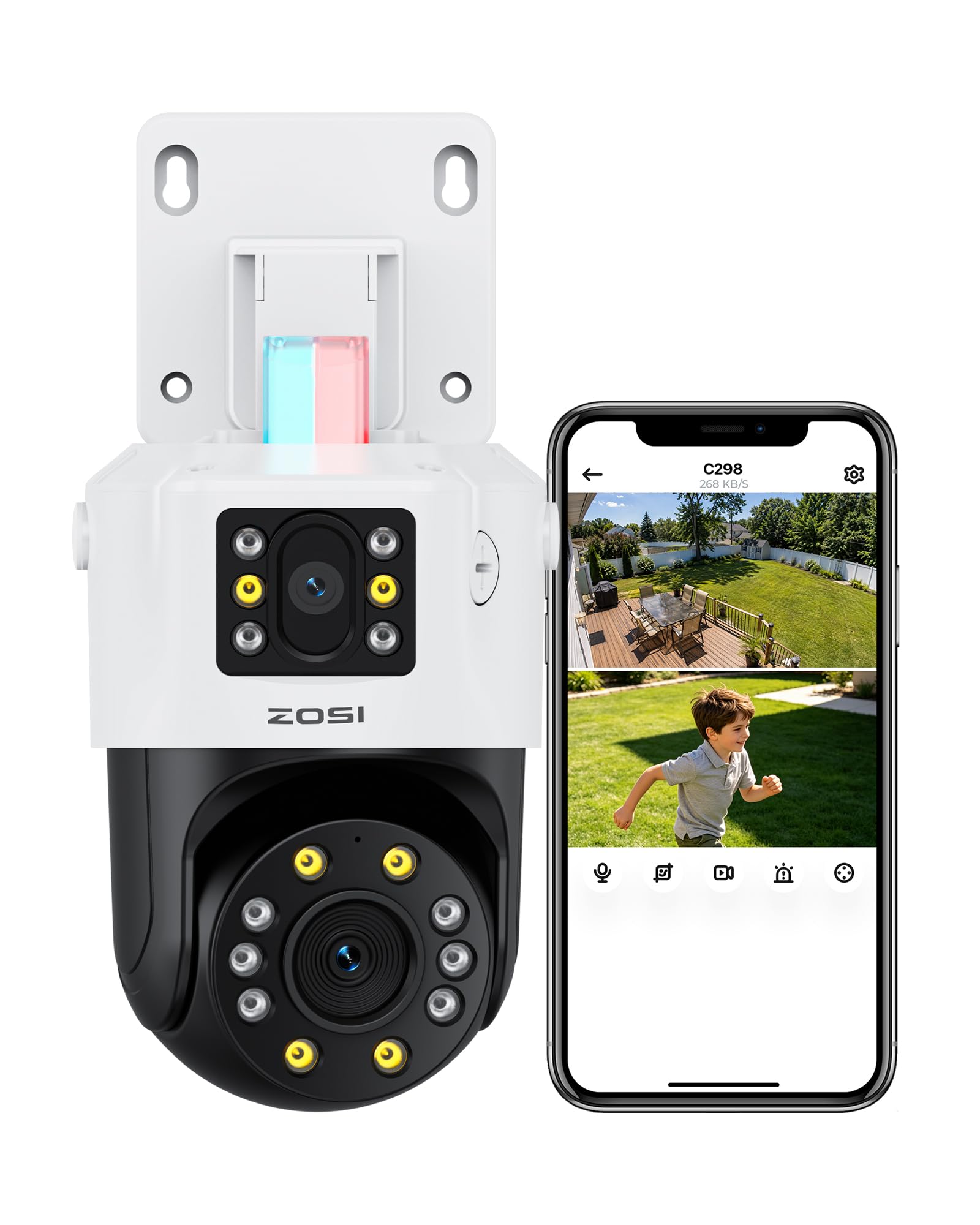 ZOSI C298 Pro 4K 8MP Dual-Lens(2x4MP) Add-on Security PoE IP Camera Outdoor, 360 View PTZ Camera, Person/Vehicle Detect, Spotlight Siren, Color Night Vision, SD Card Storage, Only Work with Our NVR