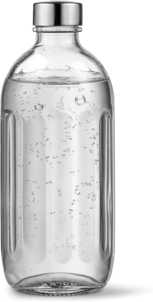 aarke Glass Bottle for Carbonator Pro Sparkling Water Machine, Stainless Steel Cap, Refillable, Dishwasher Safe, Bottle Volume 800 ml