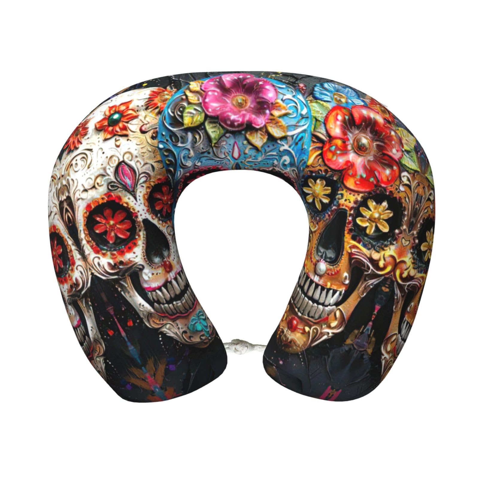 peiyeety Sugar Skulls Print Custom U-Shaped Pillow,Memory Foam Cervical Neck Travel Pillow,for Home,Camping,Travelling