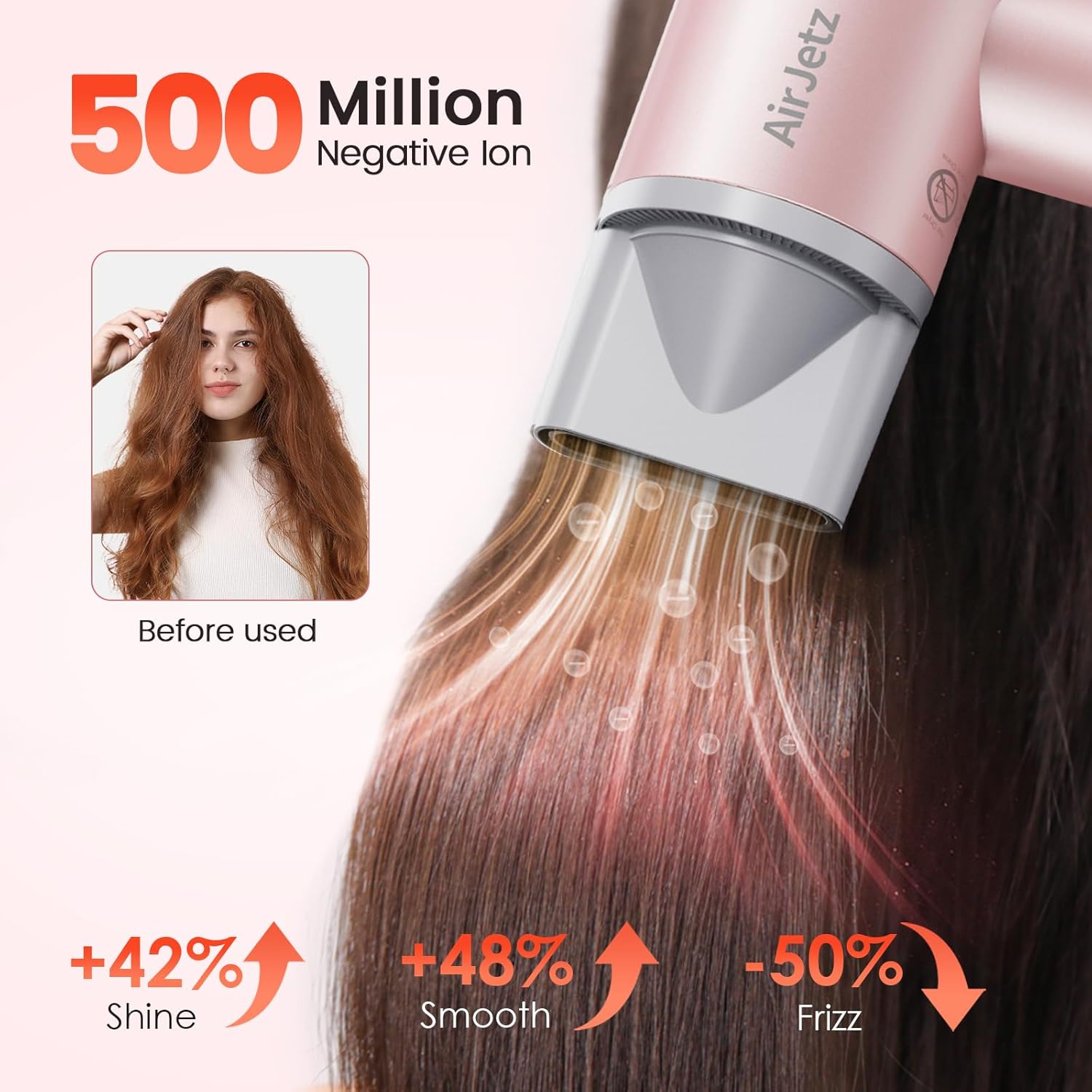 Hair Dryer, 160,000 RPM High-Speed Ionic Blow Dryer for Fast Drying, Professional Lightweight Hairdryer with Diffuser, Magnetic Nozzle, 4 Temps & 2 Speeds, Low Noise for Travel & Home - Pink - Image 4