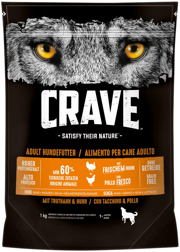 CRAVE Premium Trockenfutter mit Truthahn & Huhn für Hunde – Getreidefreies Adult Hundefutter mit hohem Proteingehalt – 5 x 1 kg