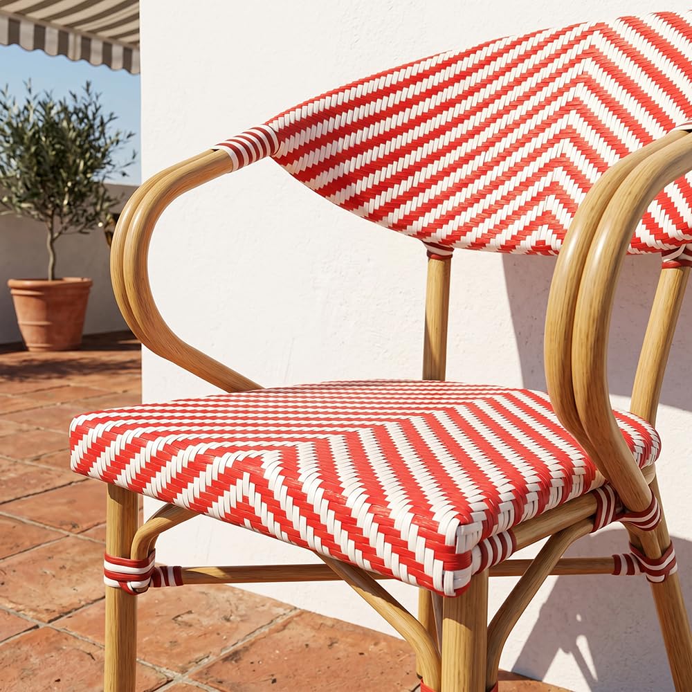 EME Sillón Bistró París Color Rojo - Estructura Resistente y Duradera de Aluminio y Asiento de textilene. Apilable. Sillón para Hostelería, Eventos y Jardín.