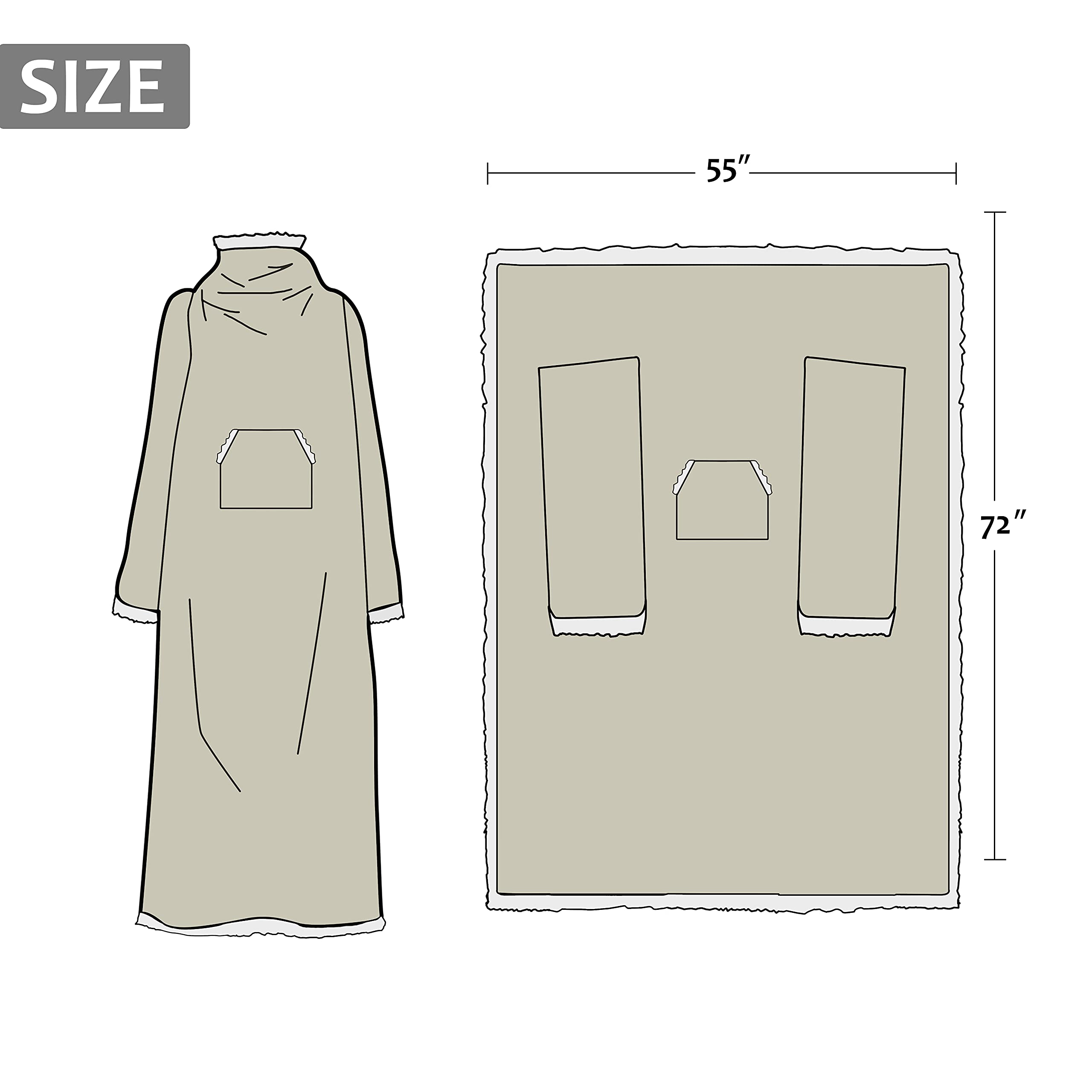Catalonia Classy Couverture Portable Sherpa avec Manches, Super Douce et Confortable, Grande Polaire à Manches en Peluche TV, Couverture enveloppante pour Femmes et Hommes Adultes 185cm x 140cm