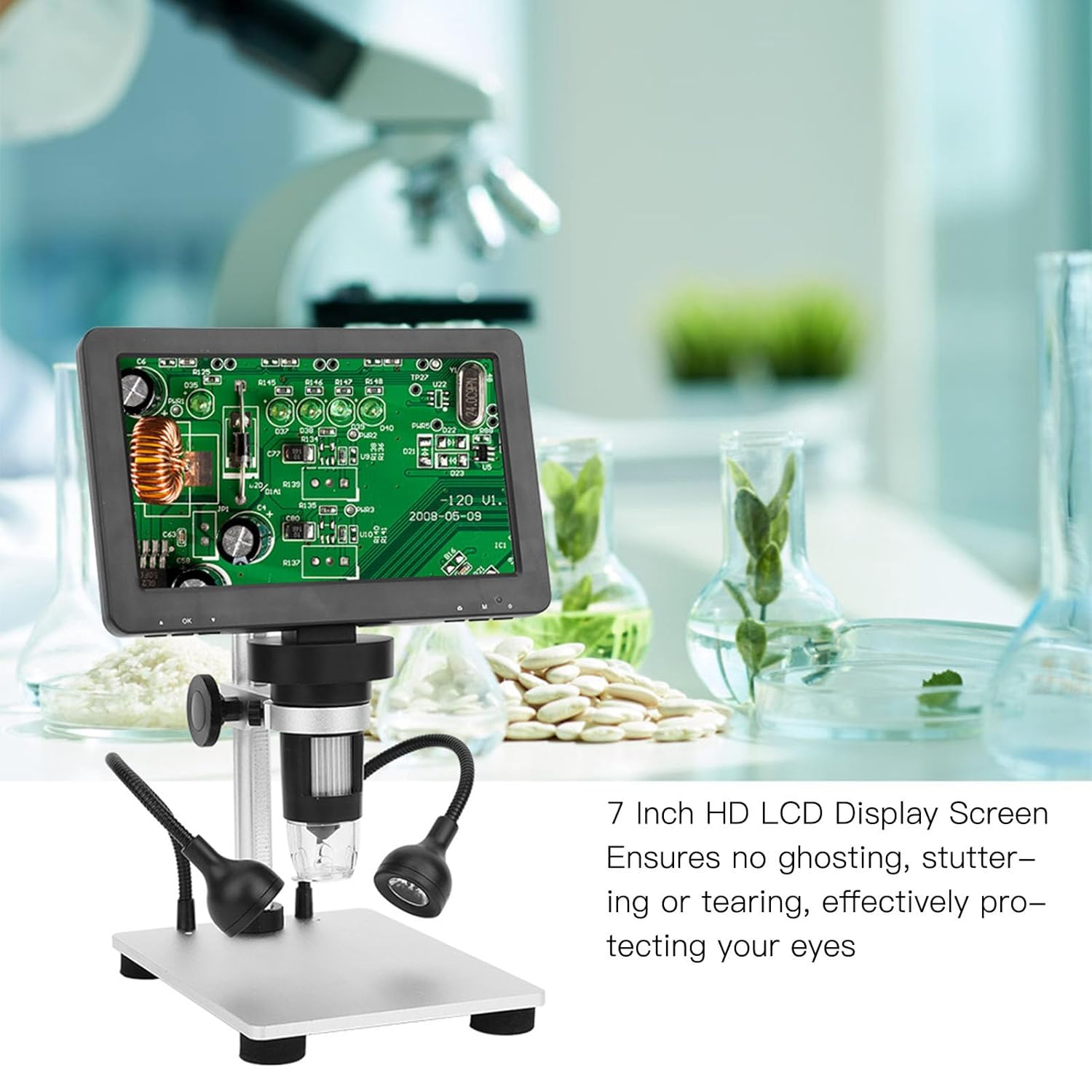 1080P Digital Jewelry Microscope - 7 Inch FHD LCD Display, 2000x Magnification Zoom, Soldering Microscope for Biological Observation and Watch Repair, 12MP Camera, LED Lights